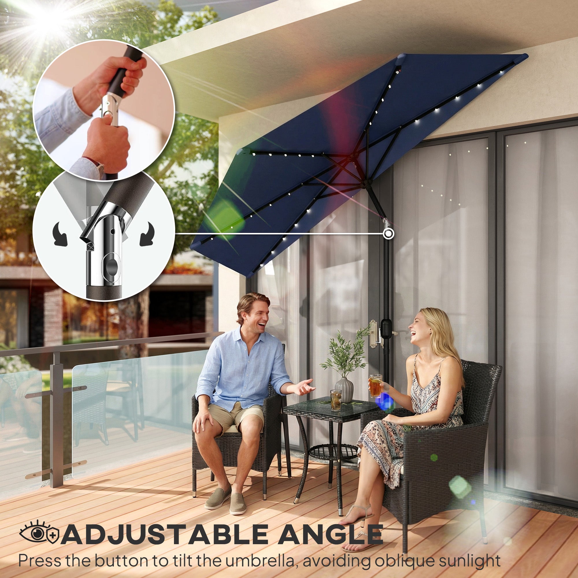 half patio umbrella uk 2.6 m Half Garden Parasol with Solar LED Lights, UPF50+ Semi Round Umb