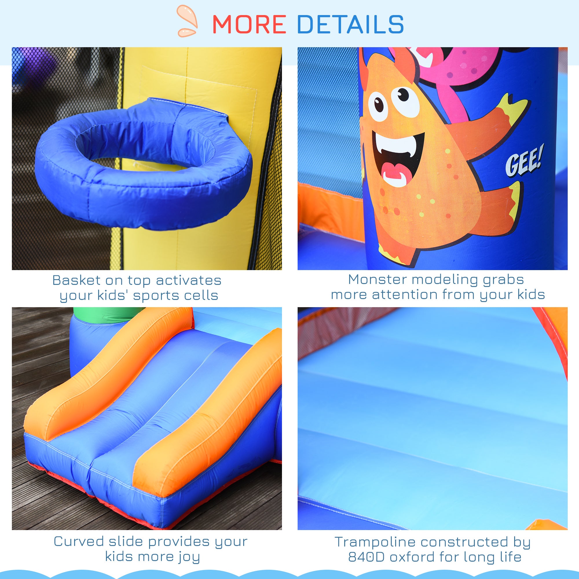 Bouncy Castle Inflatable Basket Trampoline Slide Monster Design 180 x 250 x 175 (CM)