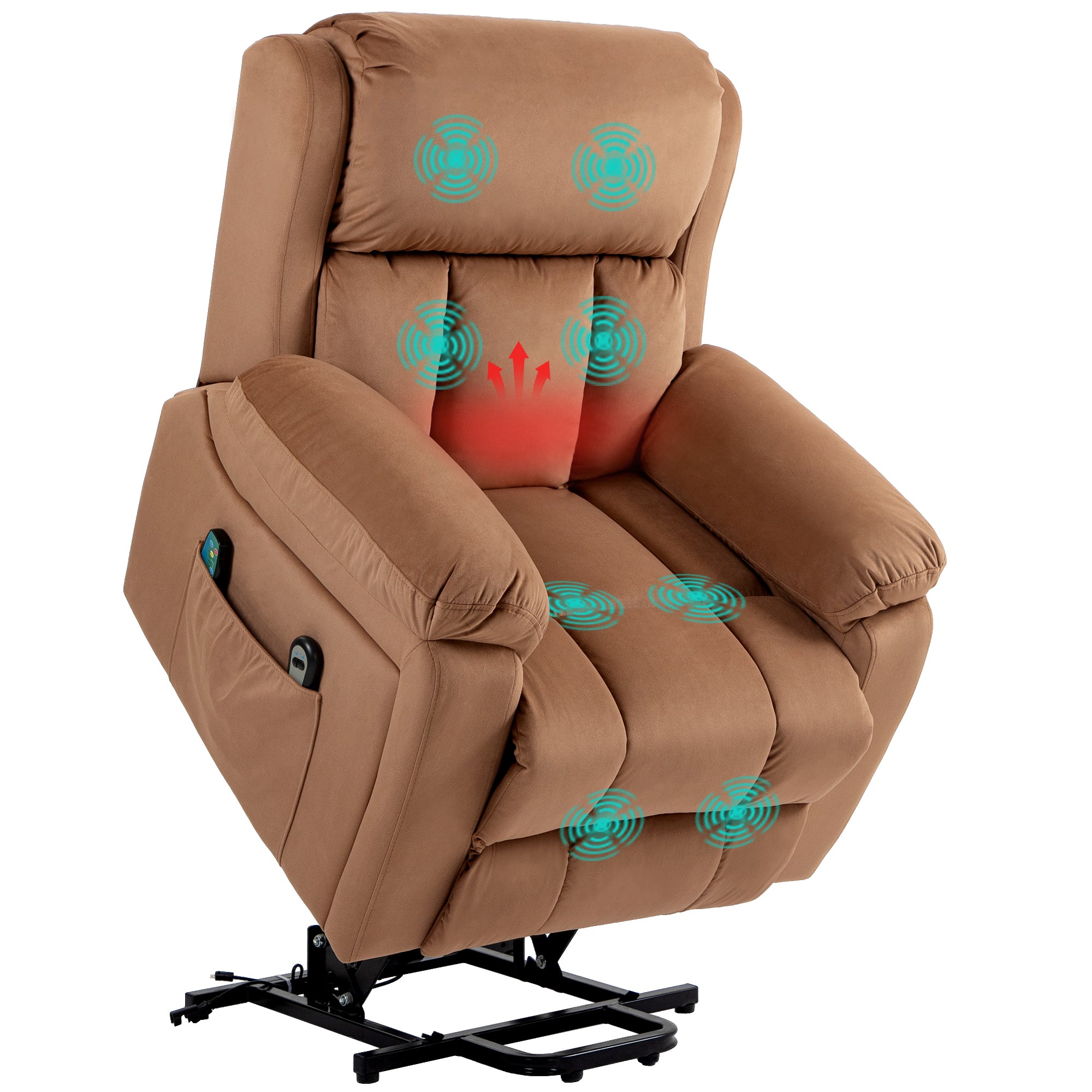 Eight Massage Point Electric Reclining Lift Chair, with Remote - Brown