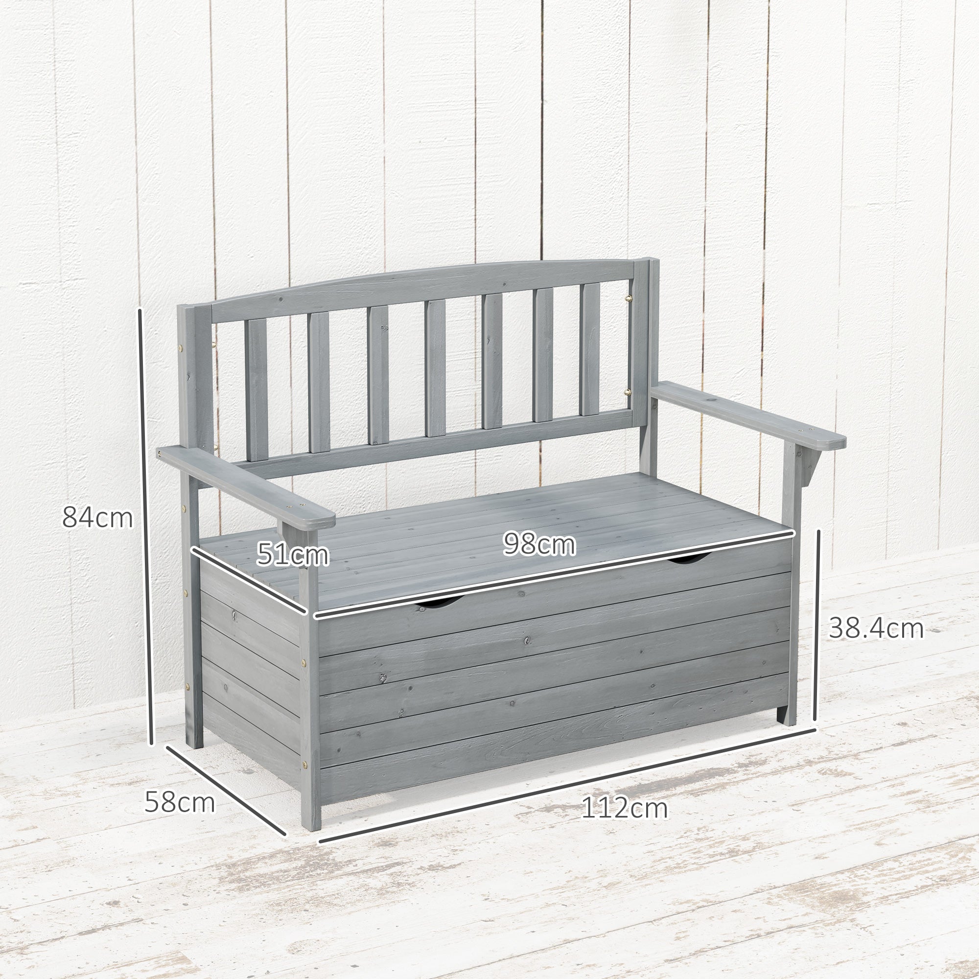 Two-Seater Garden Storage Bench - Grey