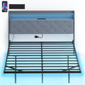 Floating Bed Frame, Upholstered 5ft King Size Bed, Platform Bed with RGB LED Lights and Charging Station, Grey