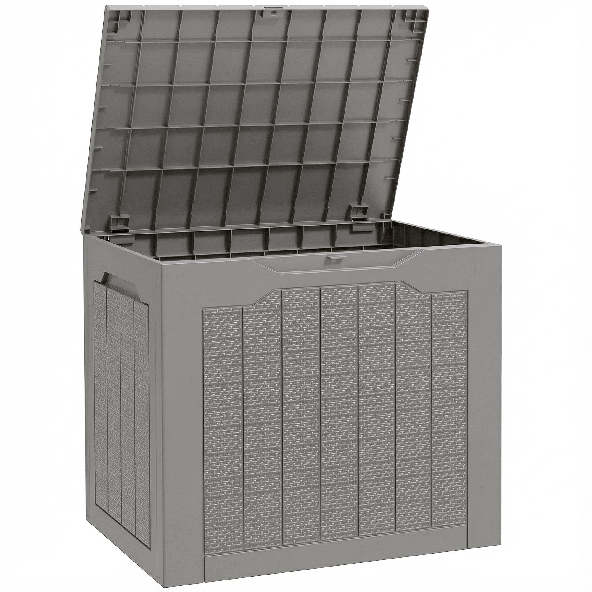 93L Plastic Garden Storage Box, Outdoor Storage Box with Handles, Waterproof Outdoor Storage Container, Khaki