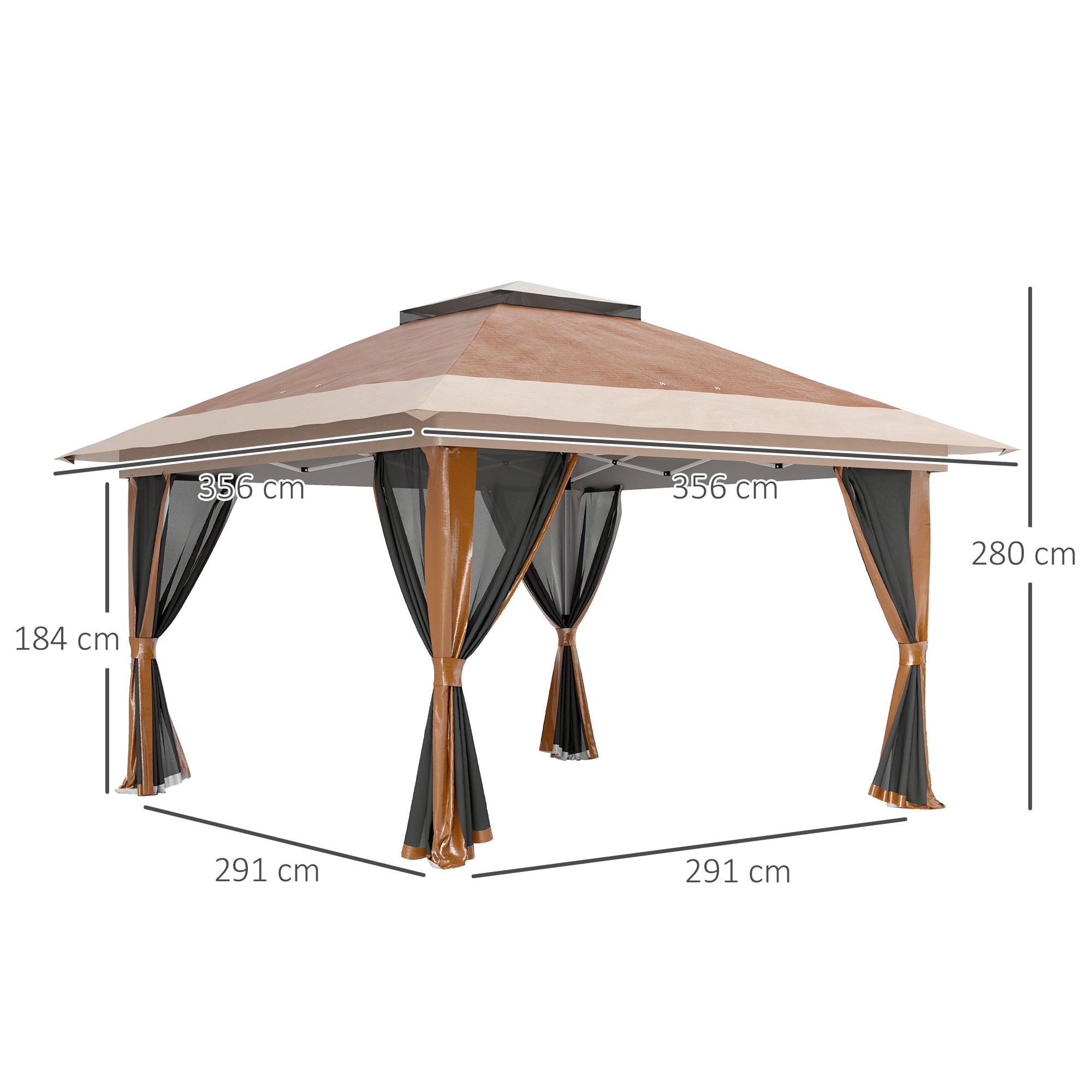 3.6m Pop-Up Gazebo with UPF50+ Canopy and Mesh Lining - Brown