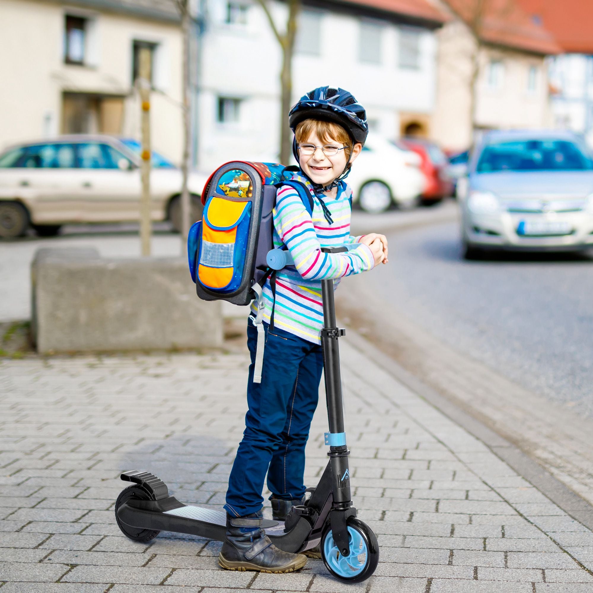 Folding Electric Scooter with Brake, for Ages 6+ Years, 8km/h Maximum Speed, Blue