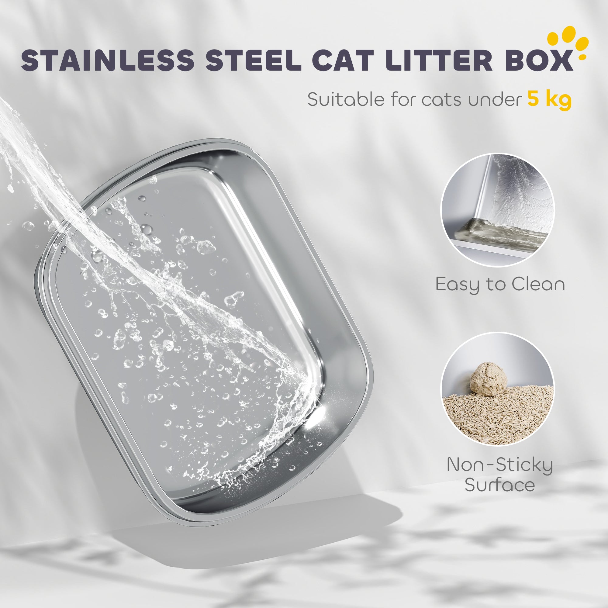 Large Stainless Steel Litter Box, Enclosed Metal Cat Litter Tray with Scoop, Deodoriser Bag, Front-Entry and Top-Exit