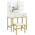 LED Light Dressing Table Set with Storage and Stool - White