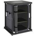 Camping Camping Cupboards, Folding Portable Kitchen Table with 3-Tier Storage, Black