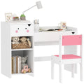 Rabbit Themed Kids Desk and Chair Set with Storage 2 Piece - White