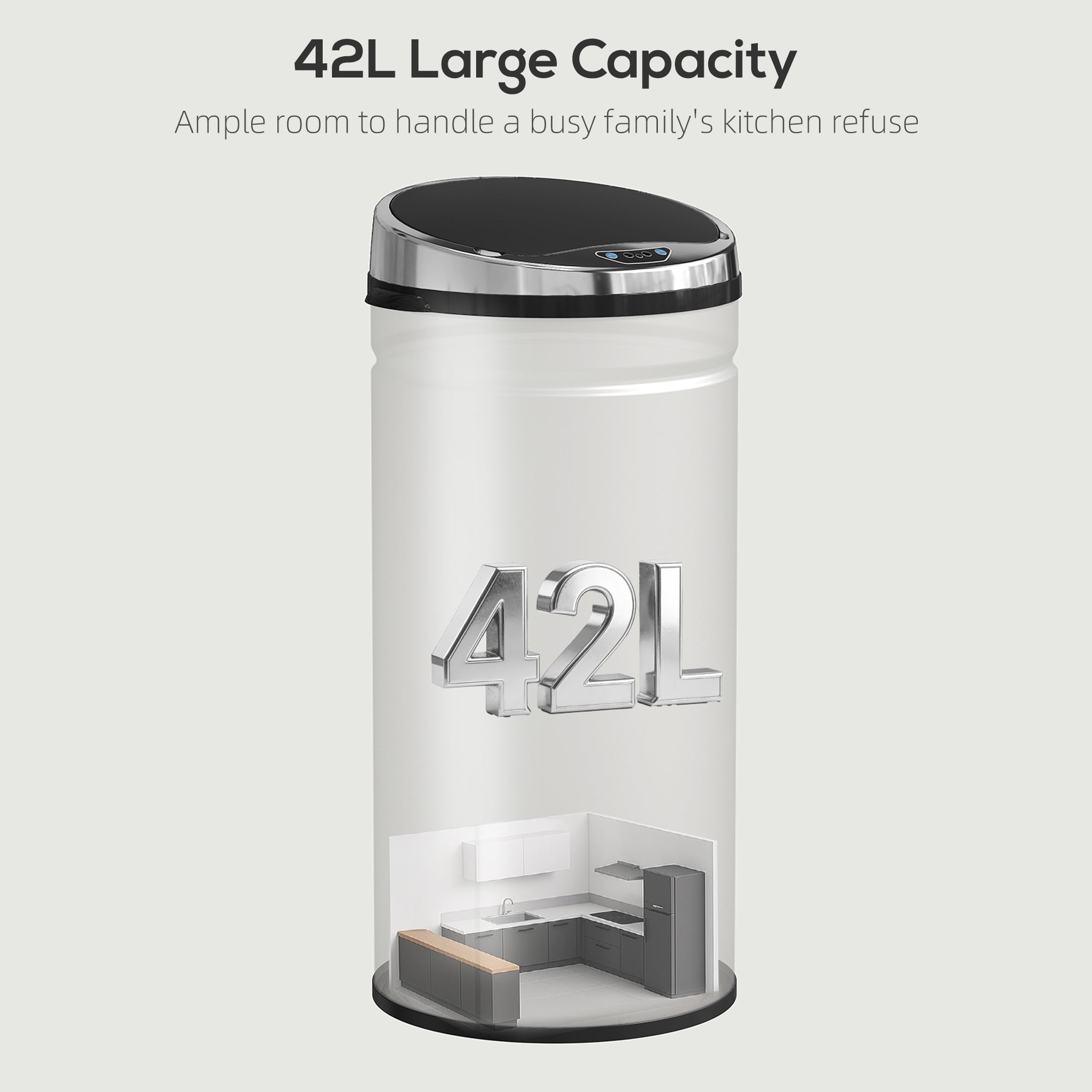 42L Automatic Motion Sensor Rubbish Bin with Fingerprint Resistant, Stainless Steel, Silver Tone