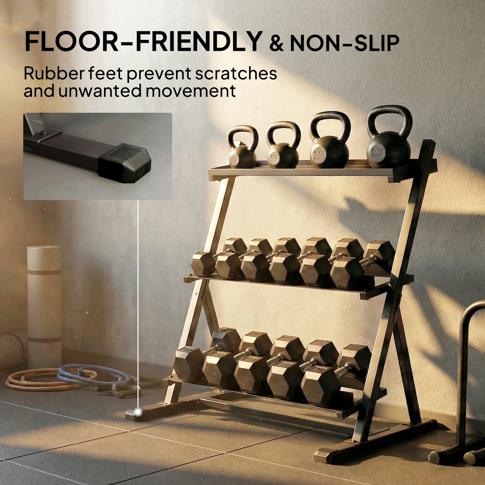 3-Tier Adjustable Dumbbell Rack, Heavy-Duty Weight Rack for Dumbbells, Kettlebells and Multiple Balls, Space-Saving Weight Storage Stand for Home Gym, 200 KG Capacity