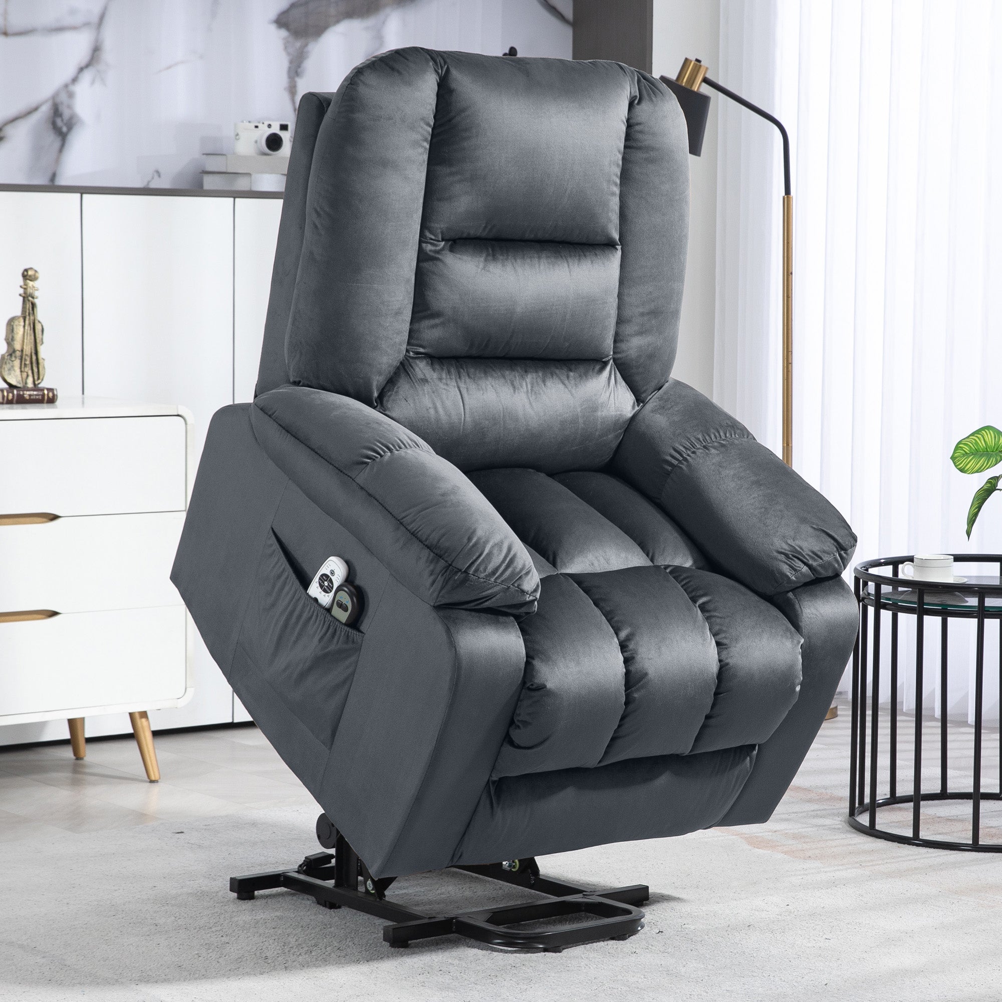 Leathaire Eight Massage Point Armchair, with Heat and Reclining Back - Grey