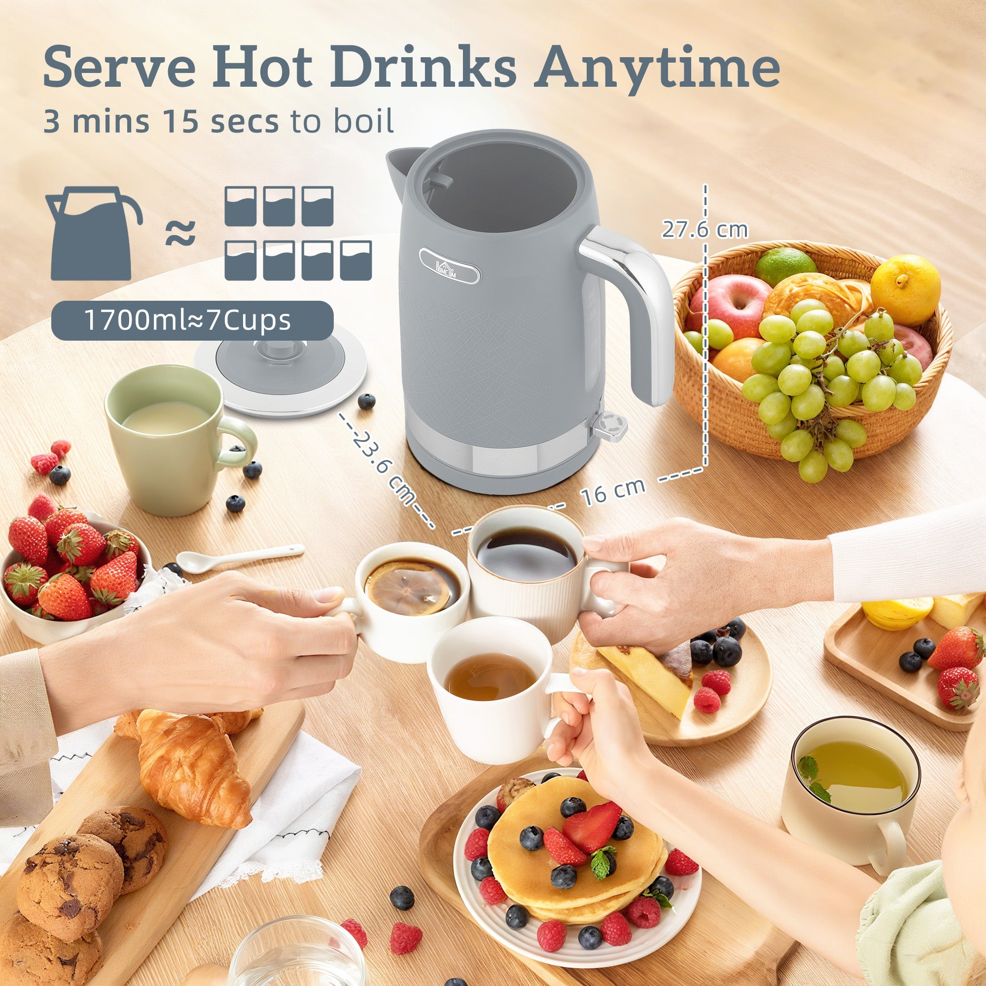 Sleek Textured Kettle and Toaster Set - Grey