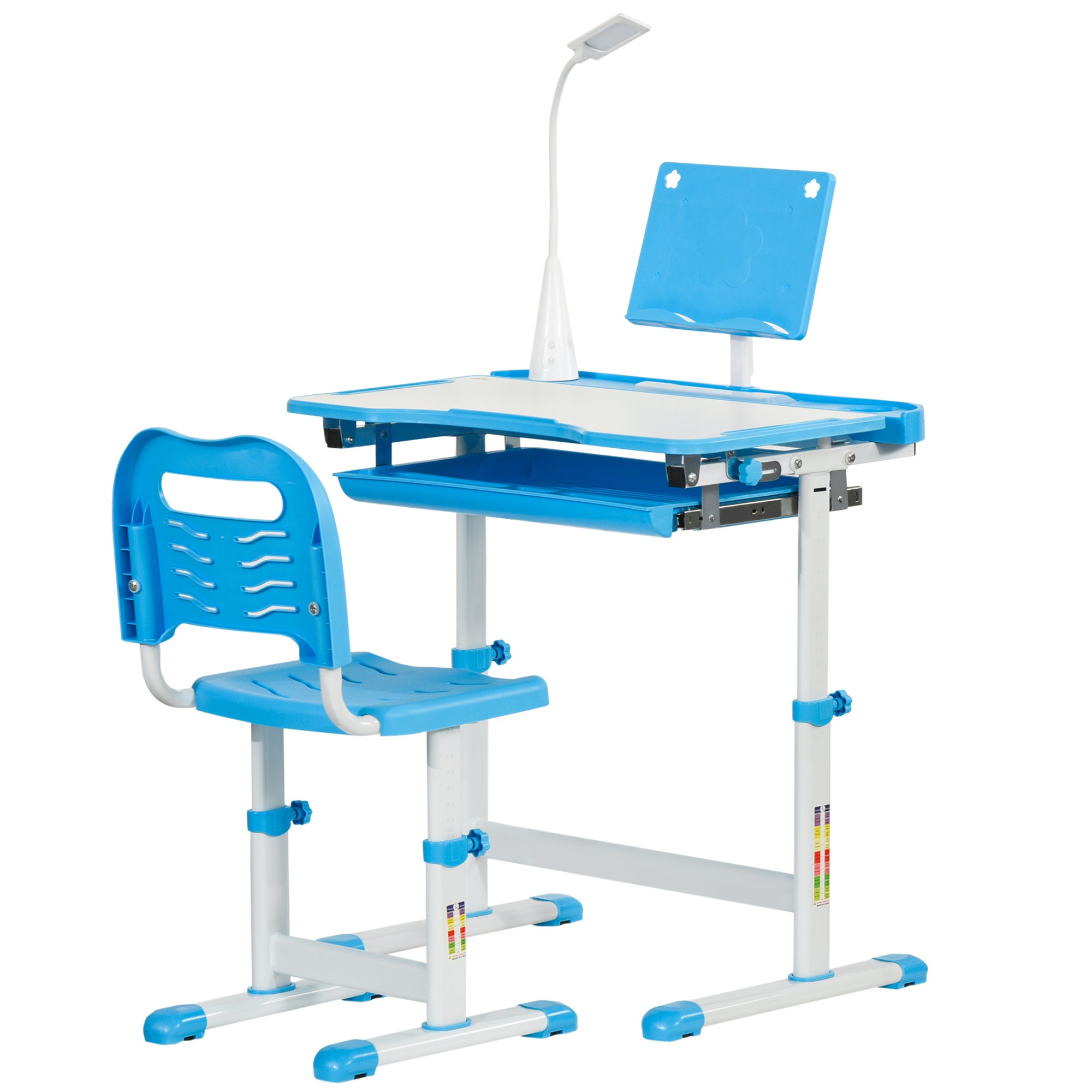 Kids Study Desk and Chair Set w/ Adjustable Height, Storage, Drawer, Blue