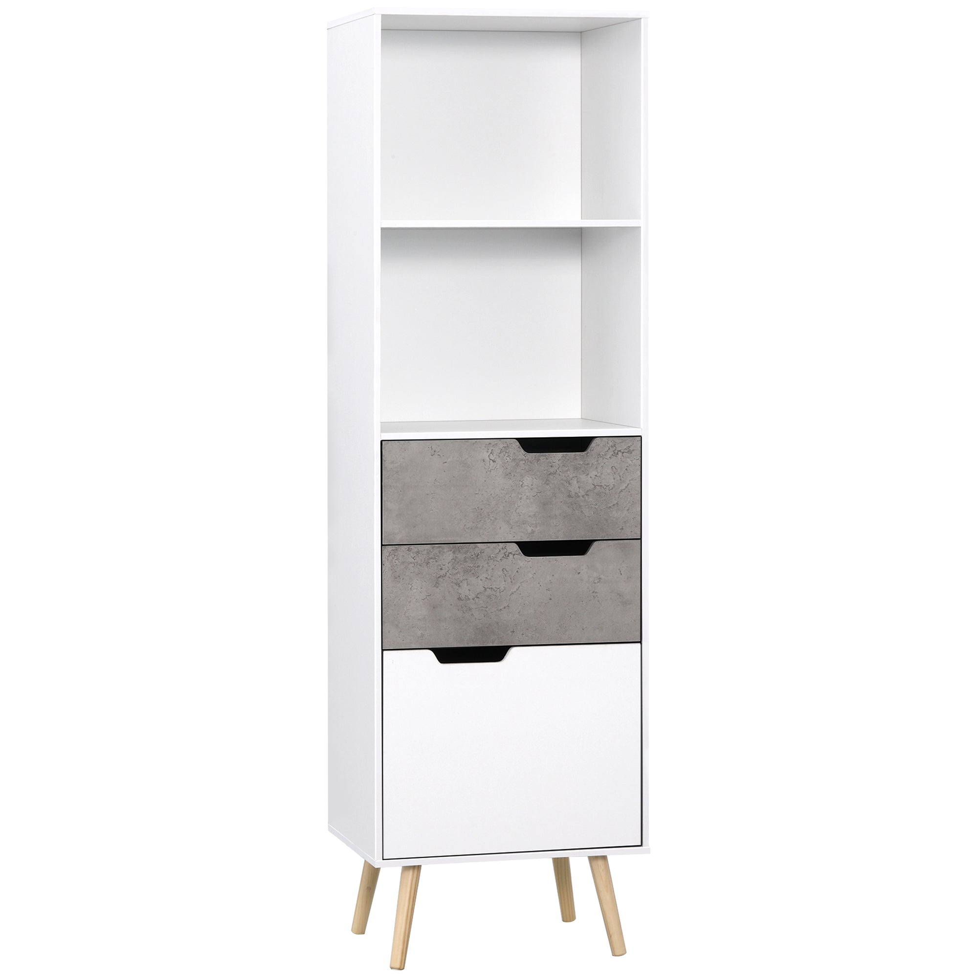 Freestanding Bookcase, Display Unit, Storage Cabinet with 3 Drawers, 2 Open Shelves for Office, Living Room, Study Room, White