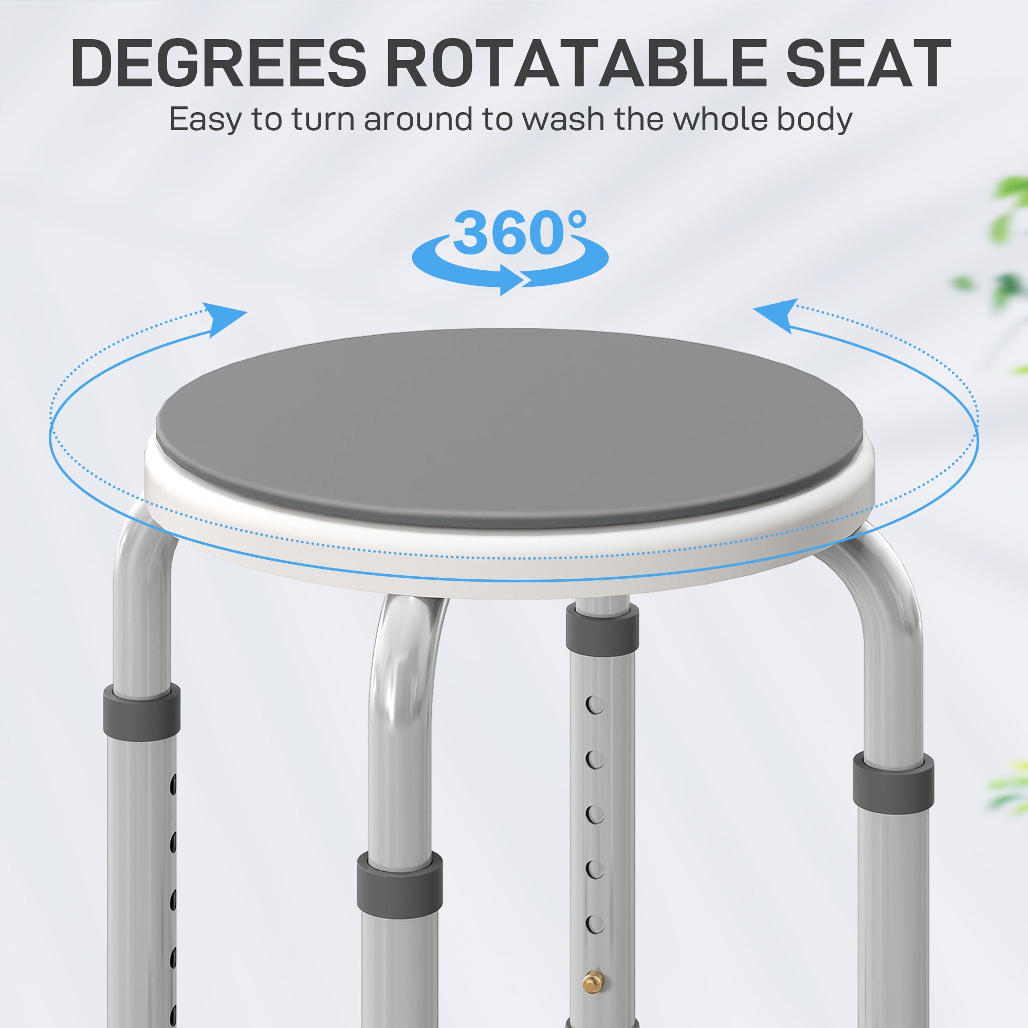360° Swivel Shower Chair, Height Adjustable Aluminium Shower Stool with Non-Slip Feet for Disabled, Elderly, Grey