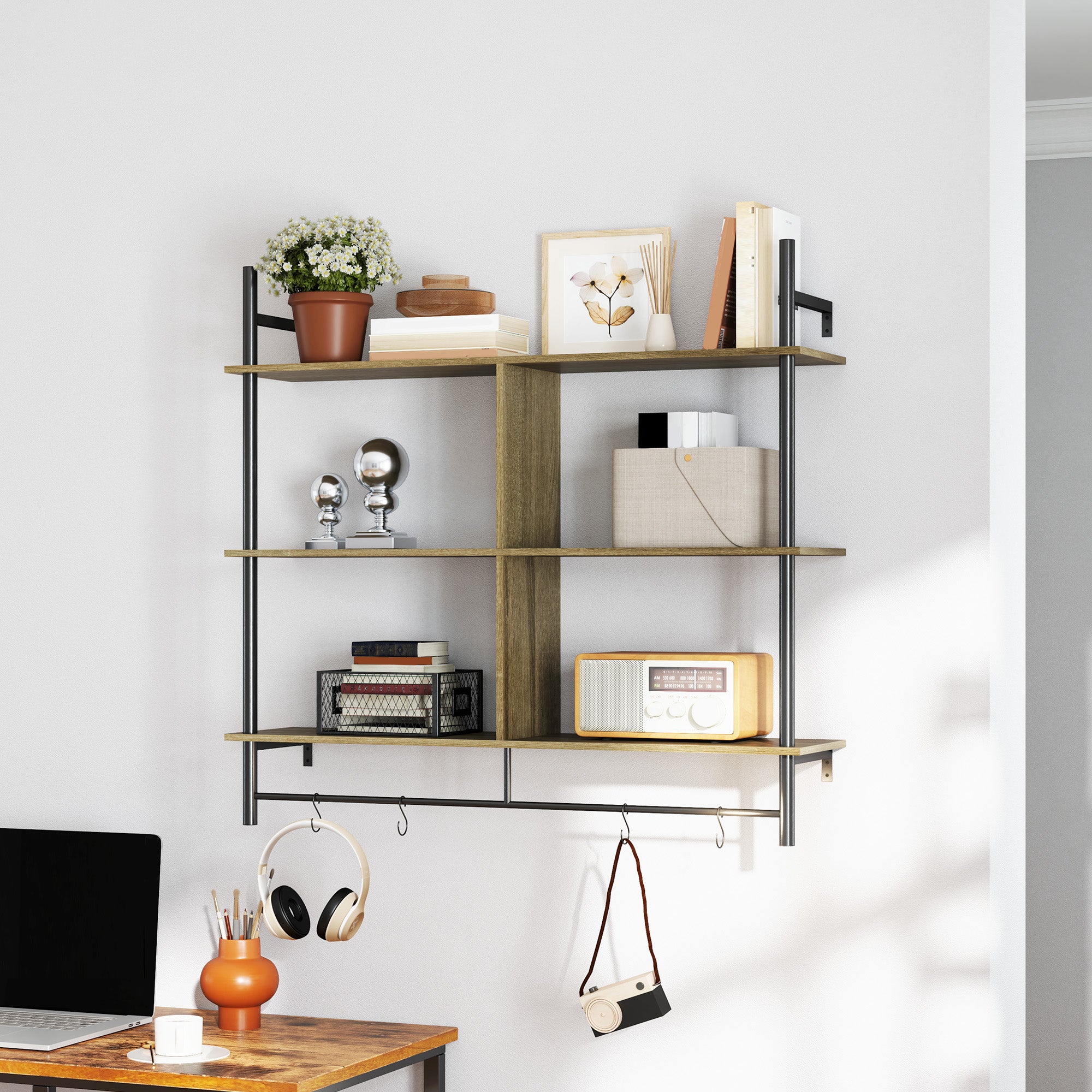 Three-Tier Floating Shelf - Grey Wood Effect