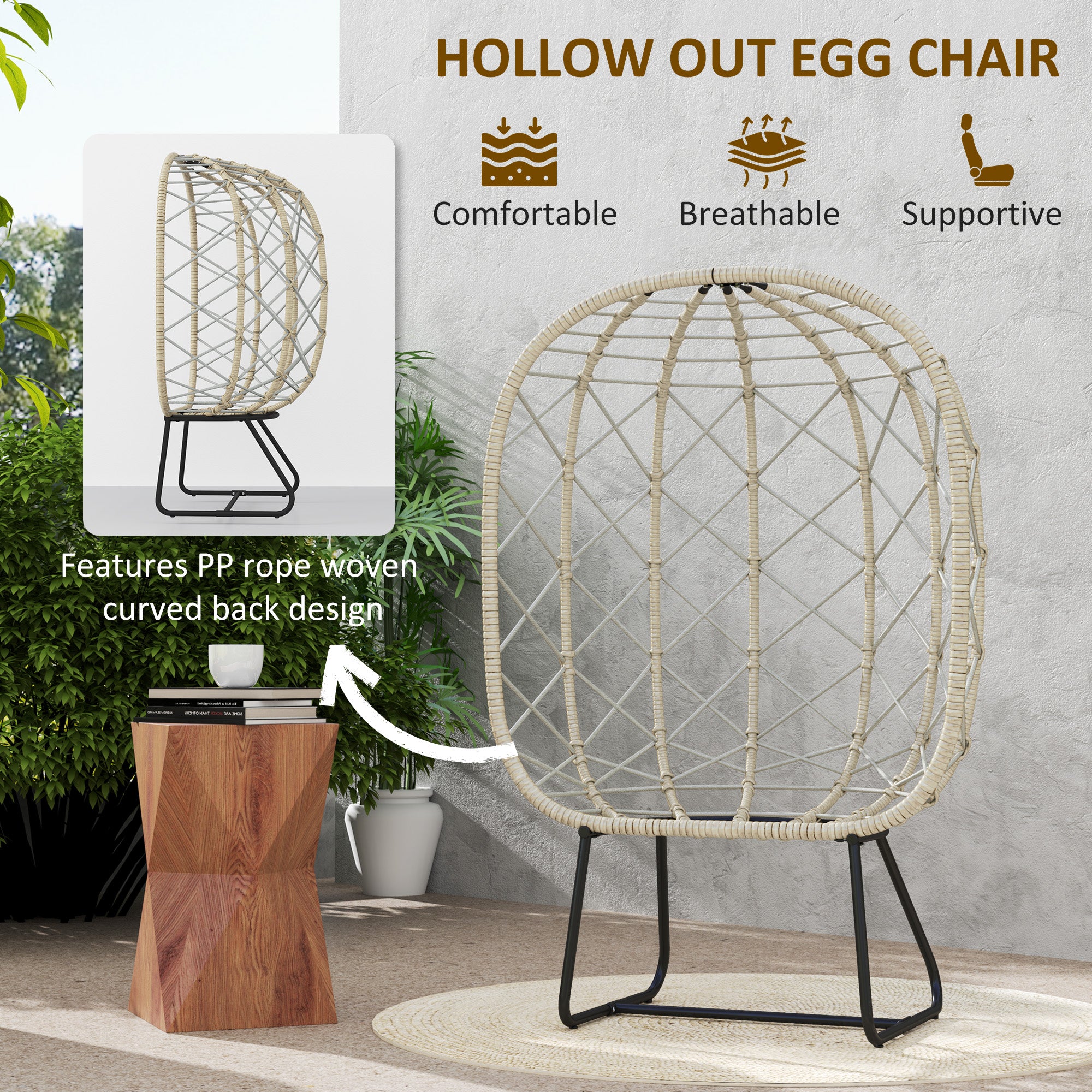 Rattan Egg Chair with Thick Cushion and Headrest Grey