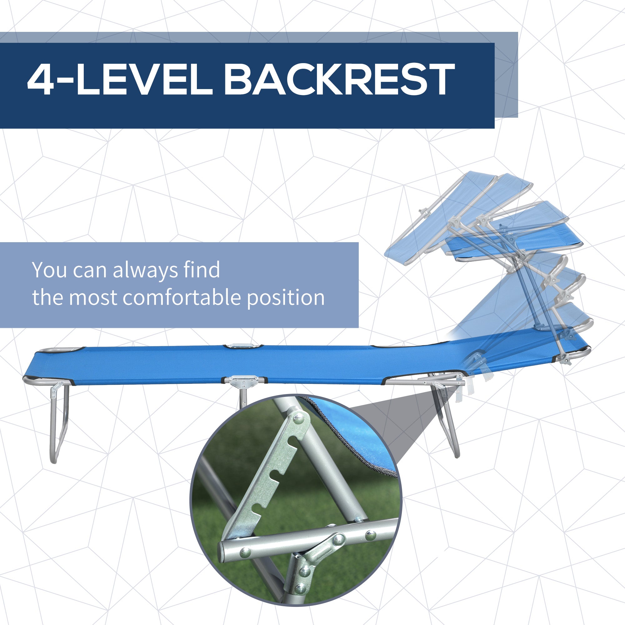 Adjustable Sun Lounger with Face Canopy - Bright Blue