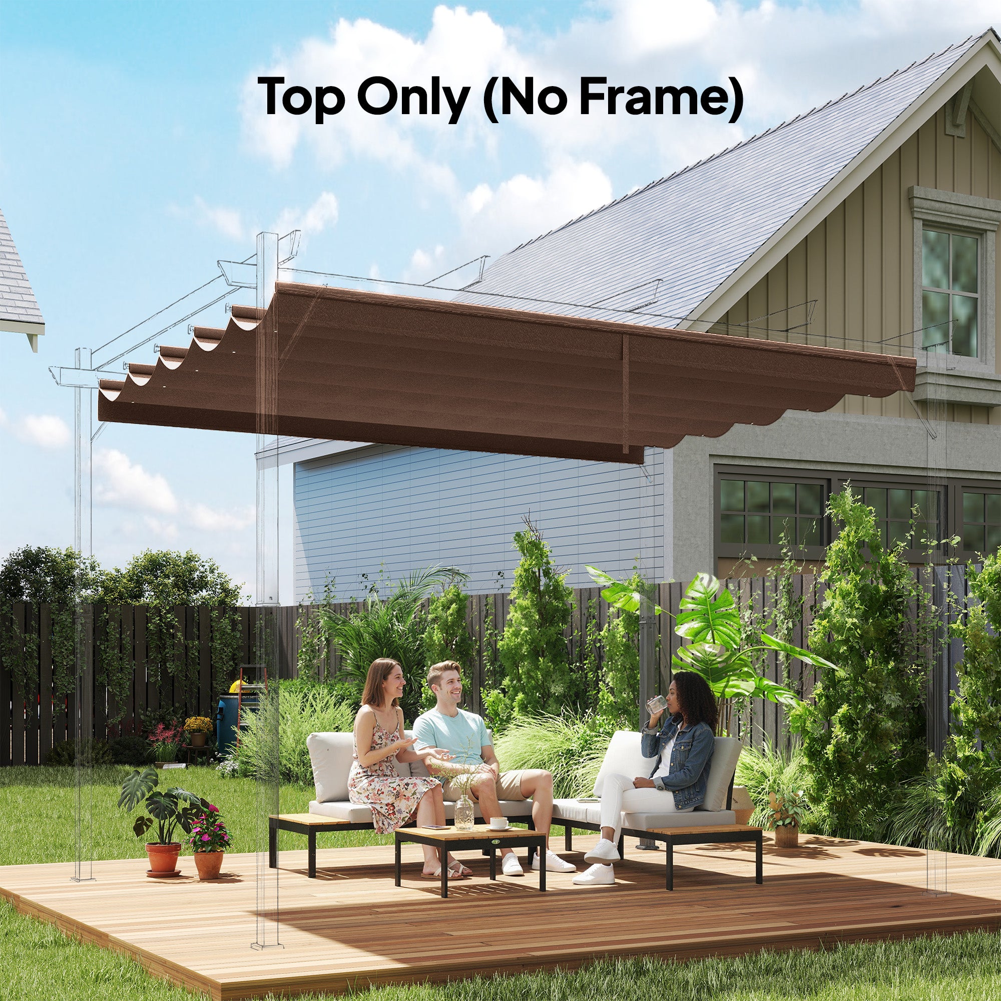 Retractable Pergola Cover, 2.55 x 2.5 m Replacement Canopy Fabric for 3 x 3 m Frame, Roof Top Only, Brown