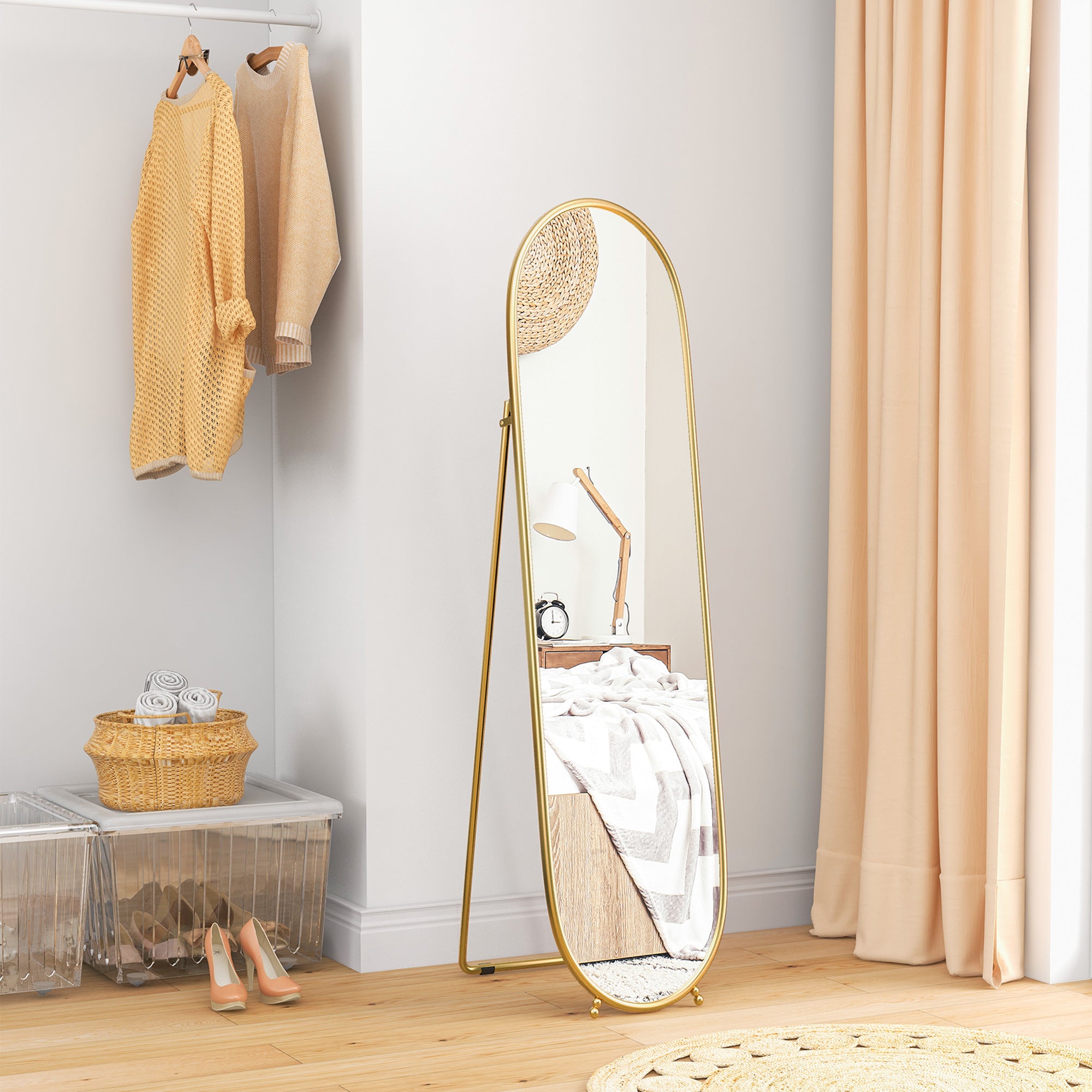 Three-Way Curved Full Length Mirror - Gold Tone