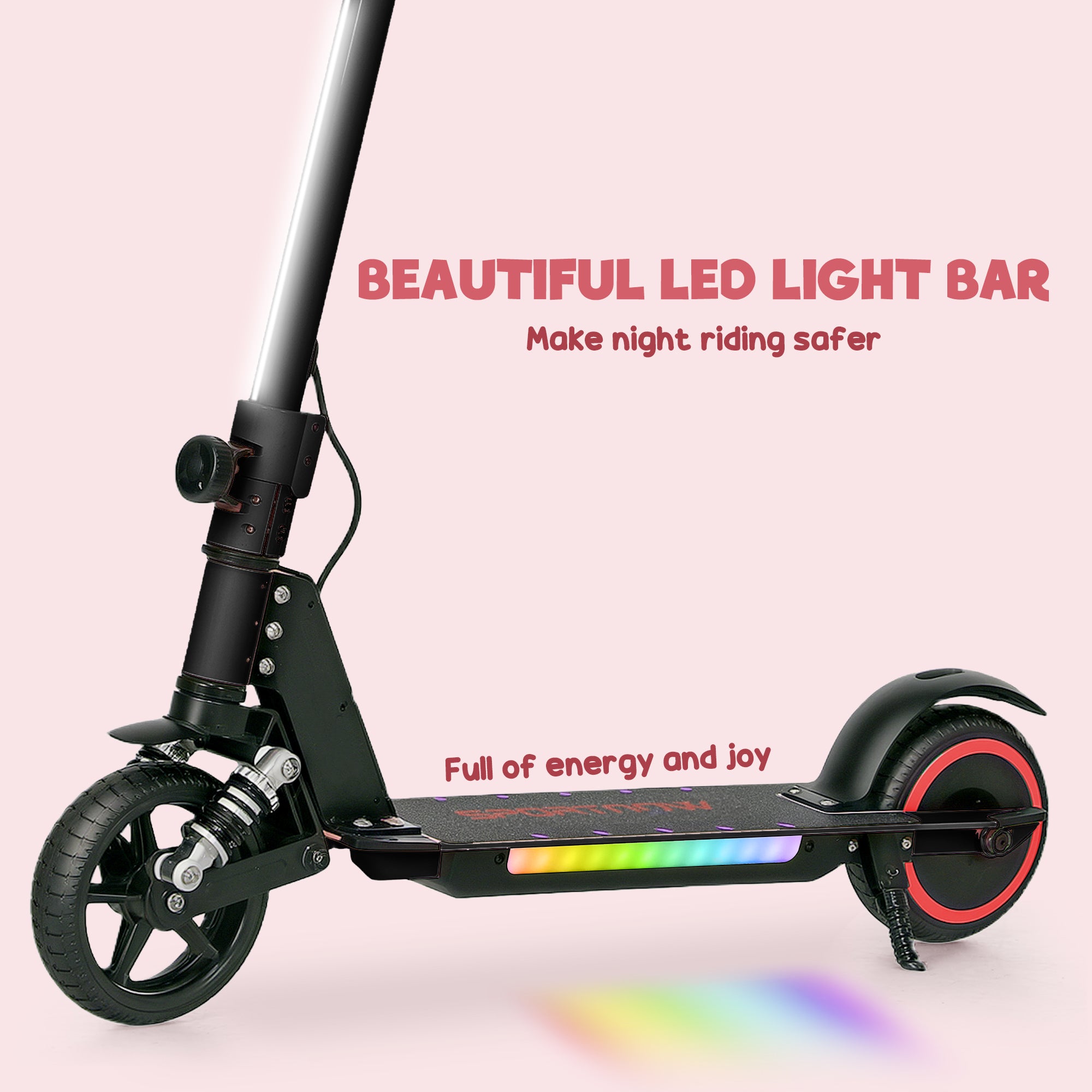 Folding Electric Scooter for Kids 6-14 with Dual Brakes, Front Suspension, LED Lights & Display, 6.8kg Aluminium, 14km/h - Black
