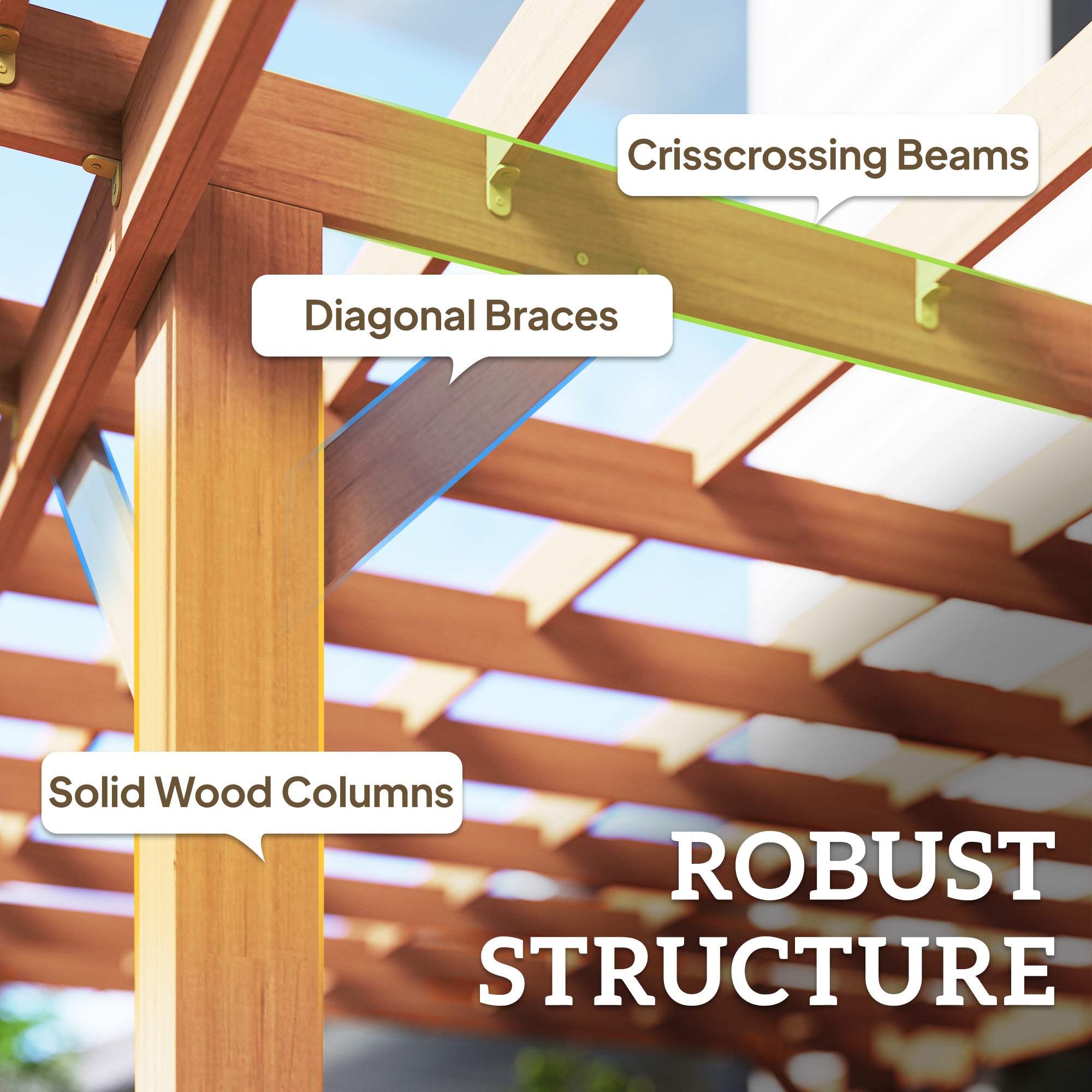 Graden Pergola Kit, Wooden Pergola Gazebo Grape Trellis with Stable Structure, 3.6 x 3.6m, Dark Brown