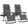 Zero Gravity Chairs Set of 2, Folding Sunloungers Reclining Garden Chairs with Cup Holder, Headrest, Dark Grey