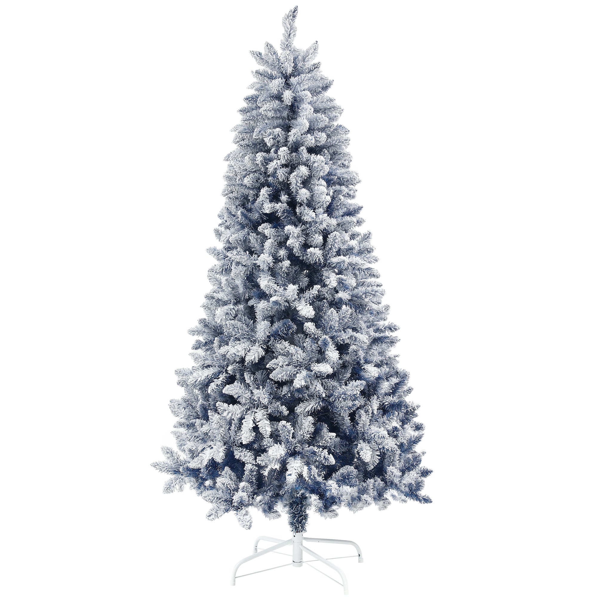 6ft Flocked Artificial Christmas Tree with 700 Snow Frosted Tips, Metal Stand, Snowy Hinged Xmas Tree, Blue