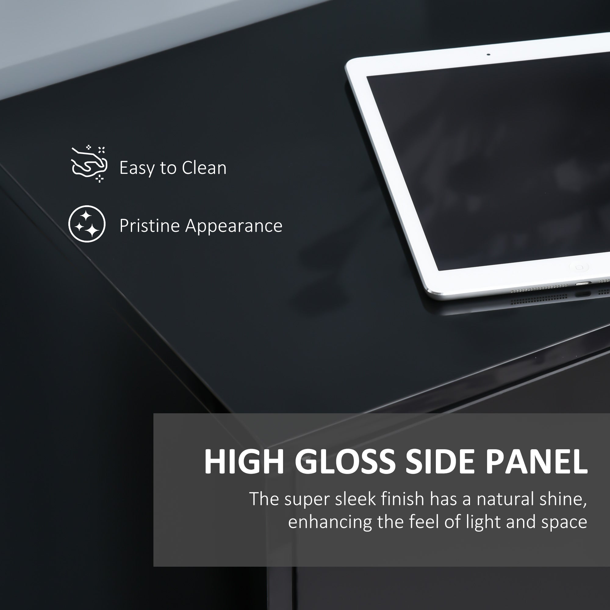 High Gloss Frame Sideboard, Side Cabinet, Push-Open Design with 2 Drawer for Living Room, Bedroom, Black