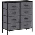 Industrial Fabric Chest of Drawers with 8 Storage Drawers, Steel Frame & Wooden Top - Black
