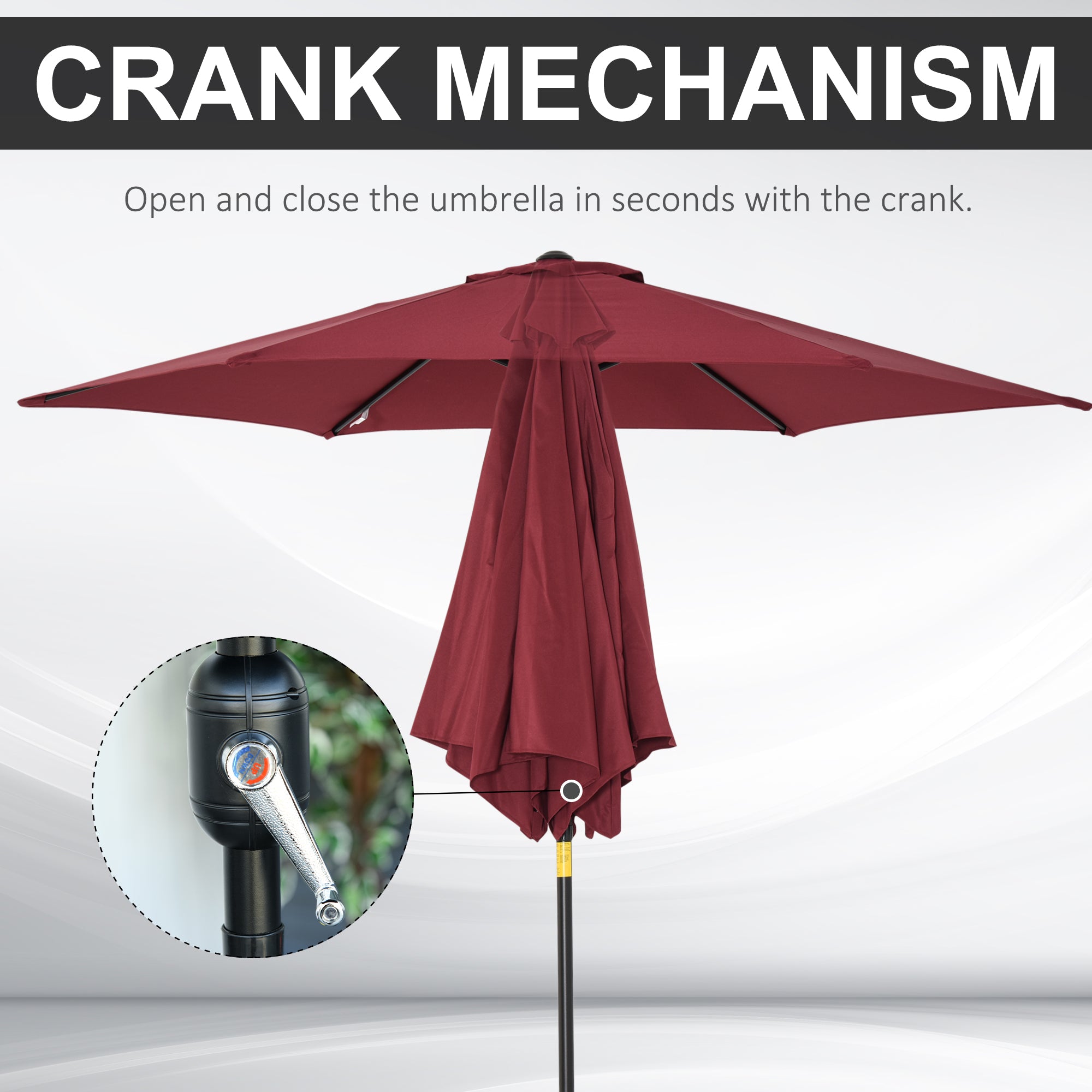 2.7M Garden Parasol Umbrella with Tilt and Crank, Outdoor Sun Parasol Sunshade Shelter with Aluminium Frame, Wine Red