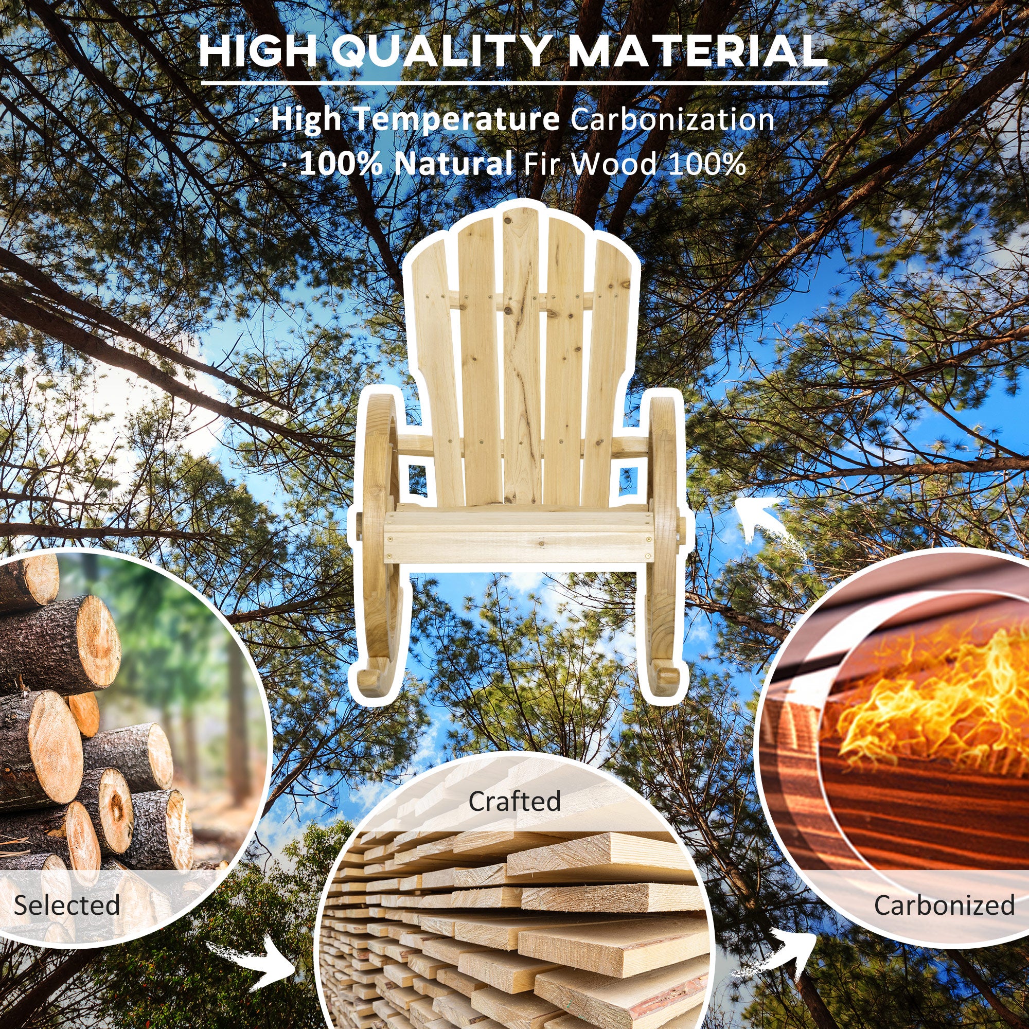 2 Piece Wooden Adirondack Rocking Chair Reclining Armchair Outdoor Garden Furniture Patio Porch Rocker - Natural