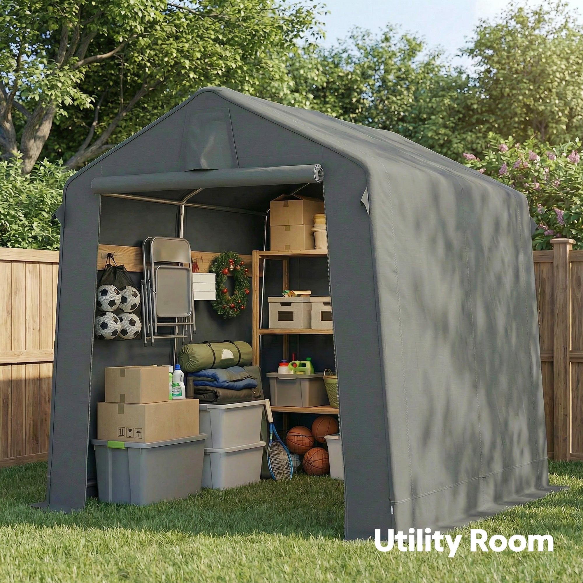 7.5 x 6.2 ft Outdoor Garden Storage Shed, Waterproof Bike Tent with Roll-Up Zipper Door and Vent, Dark Grey