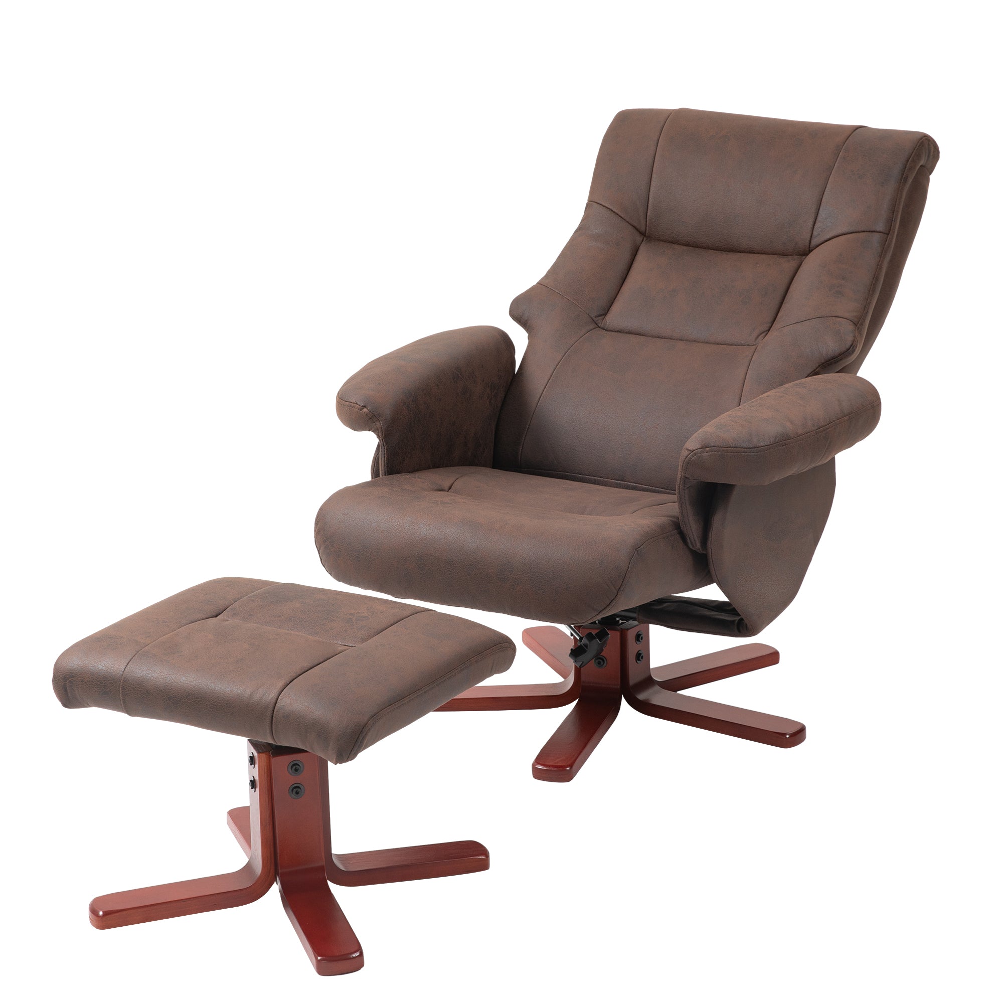 Faux Microfibre Leather Manual Recliner and Footstool Set - Dark Brown