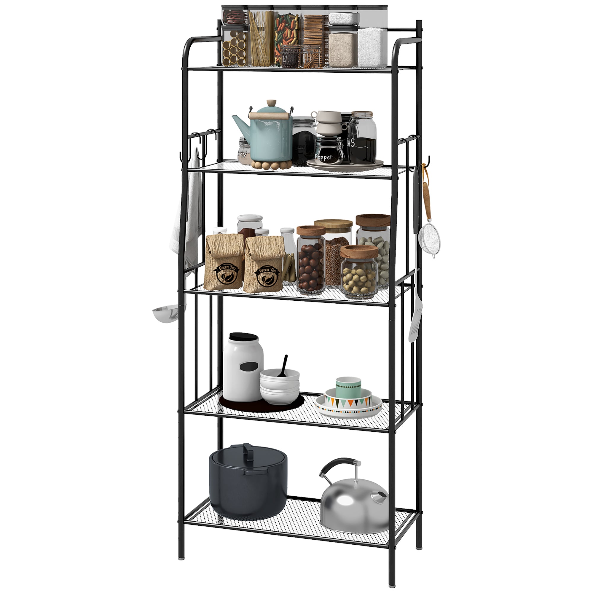 Five-Tier Steel Frame Kitchen Shelving Unit - Black