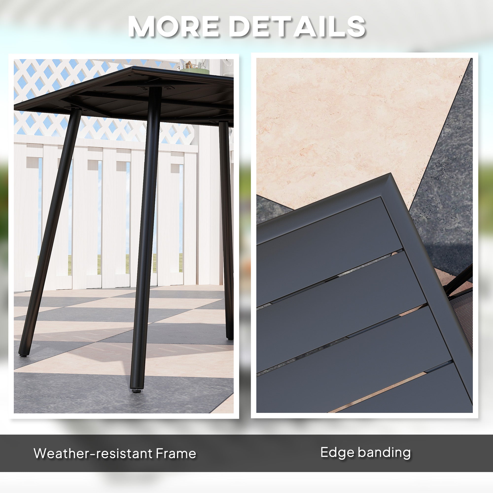 4 Seater Steel Frame Garden Table with Slat Top - Black