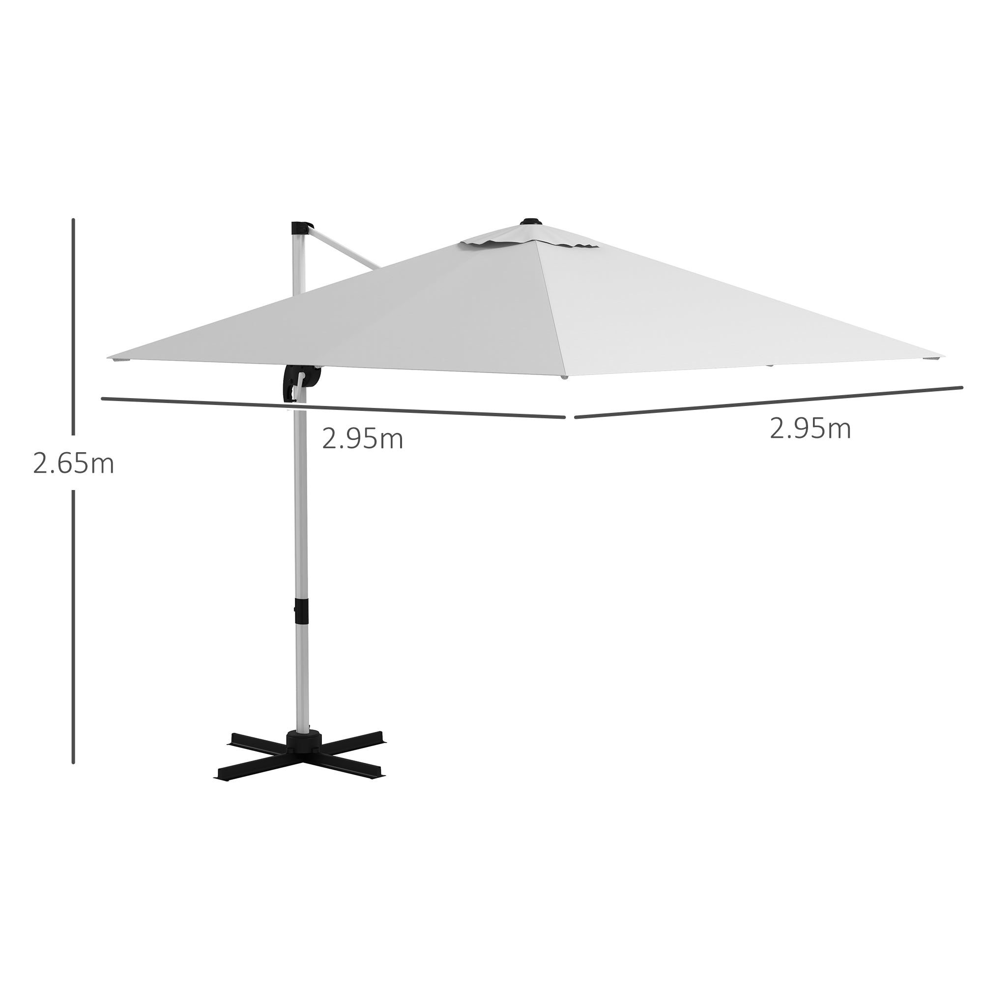 Square Cantilever Garden Parasol, with Five-Position Canopy - White