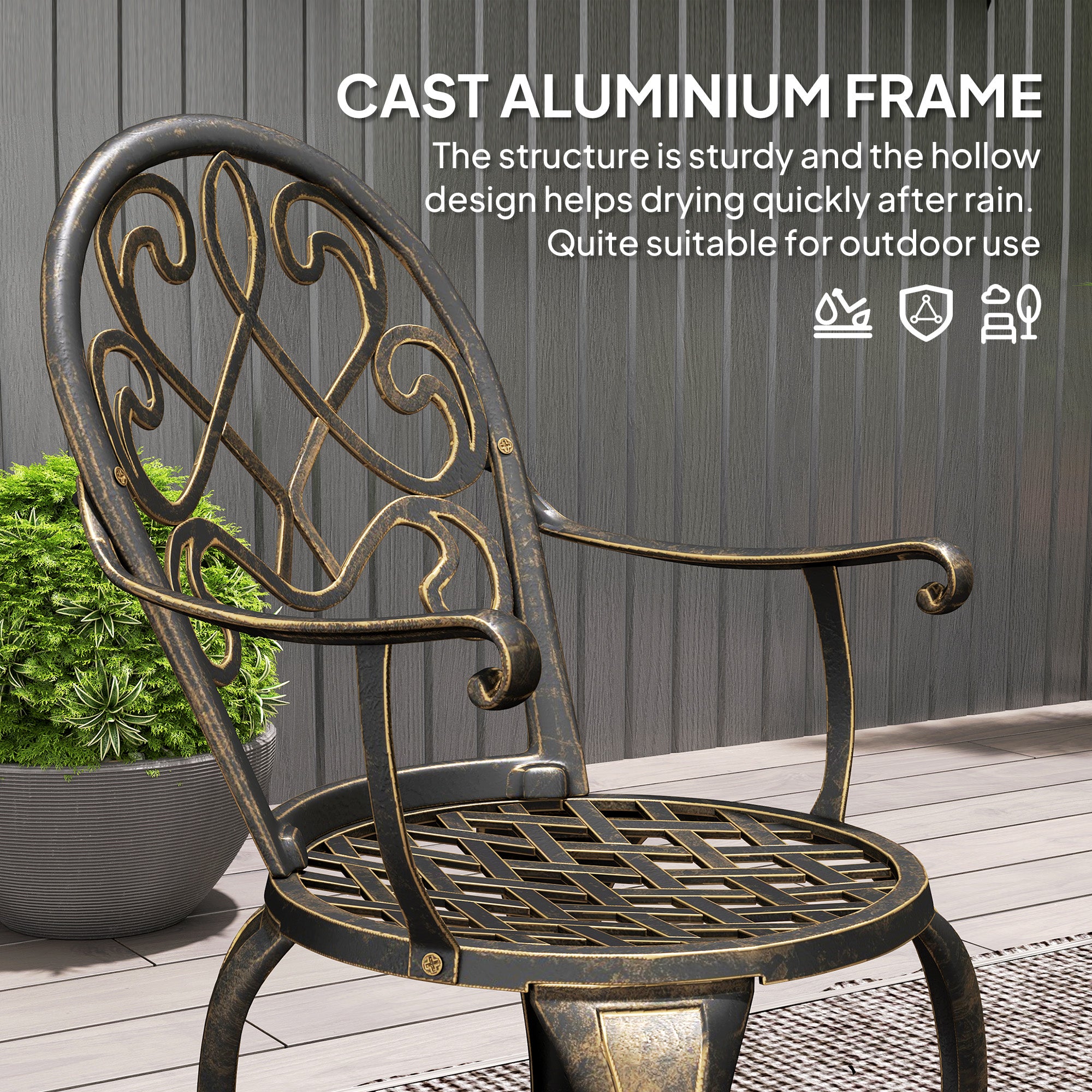 3 Piece Aluminium Garden Bistro Set with Adjustable Feet - Bronze Tone