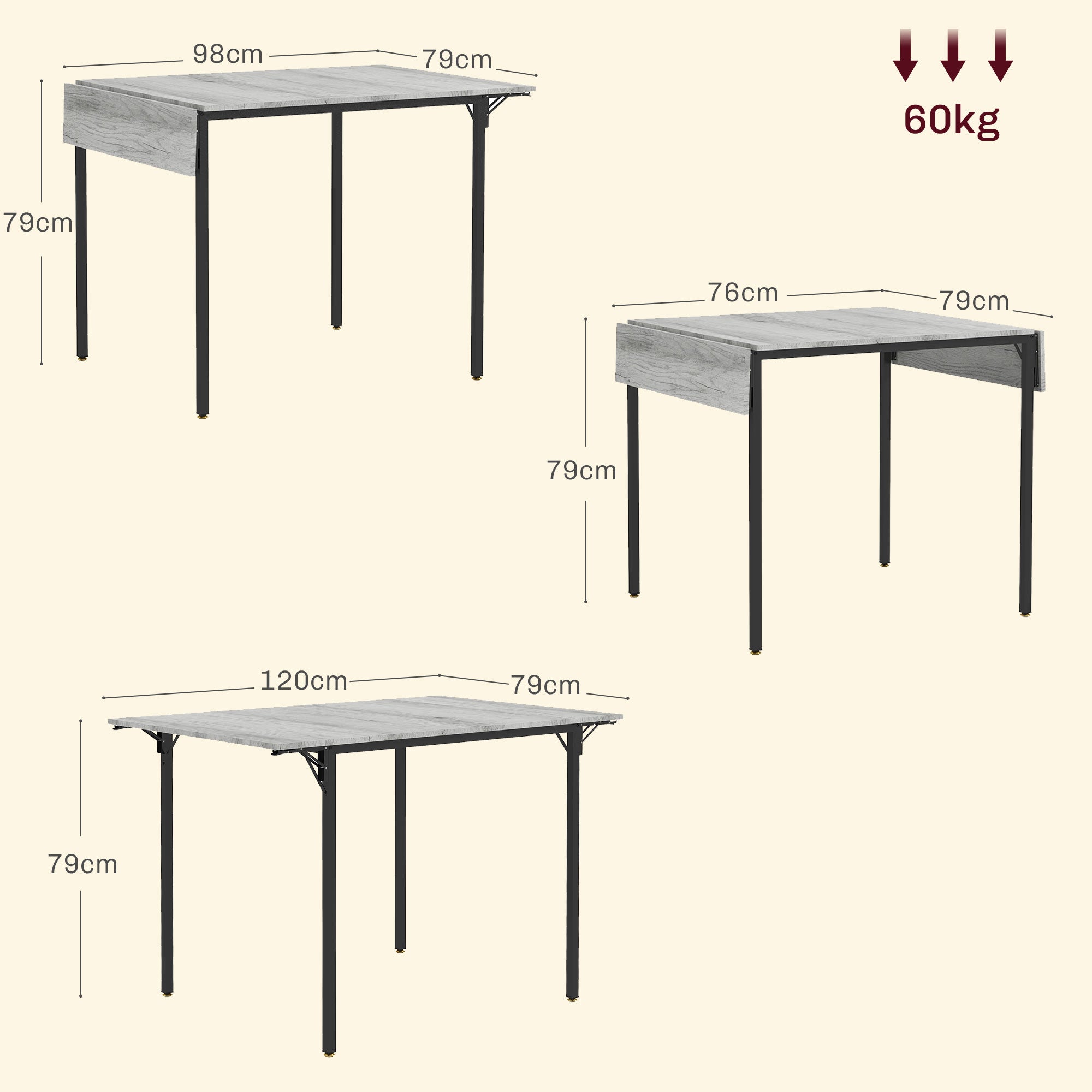 Four-Person Drop Leaf Dining Table - Grey