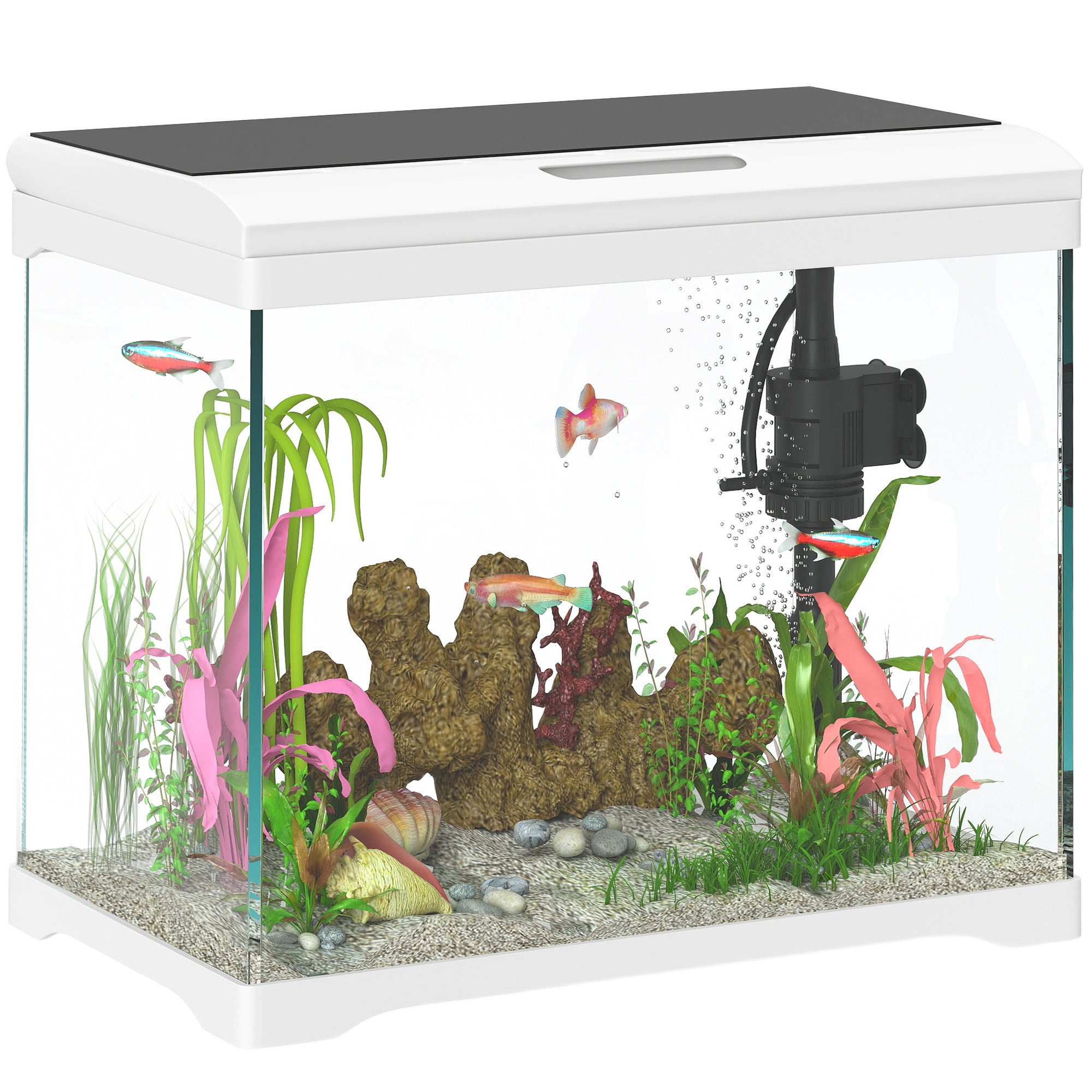 17L Glass Fish Tank with Filter System, LED Light, Water Pump, for Betta, Goldfish, Shrimps, White