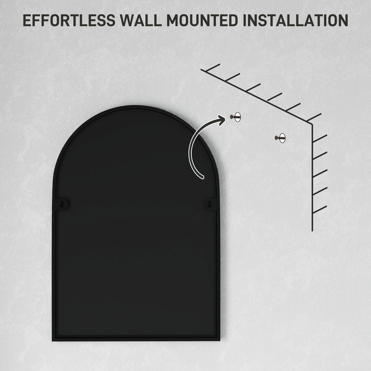 50 x 70cm Arched Home Mirror with Black Powder-Coated Frame - Black