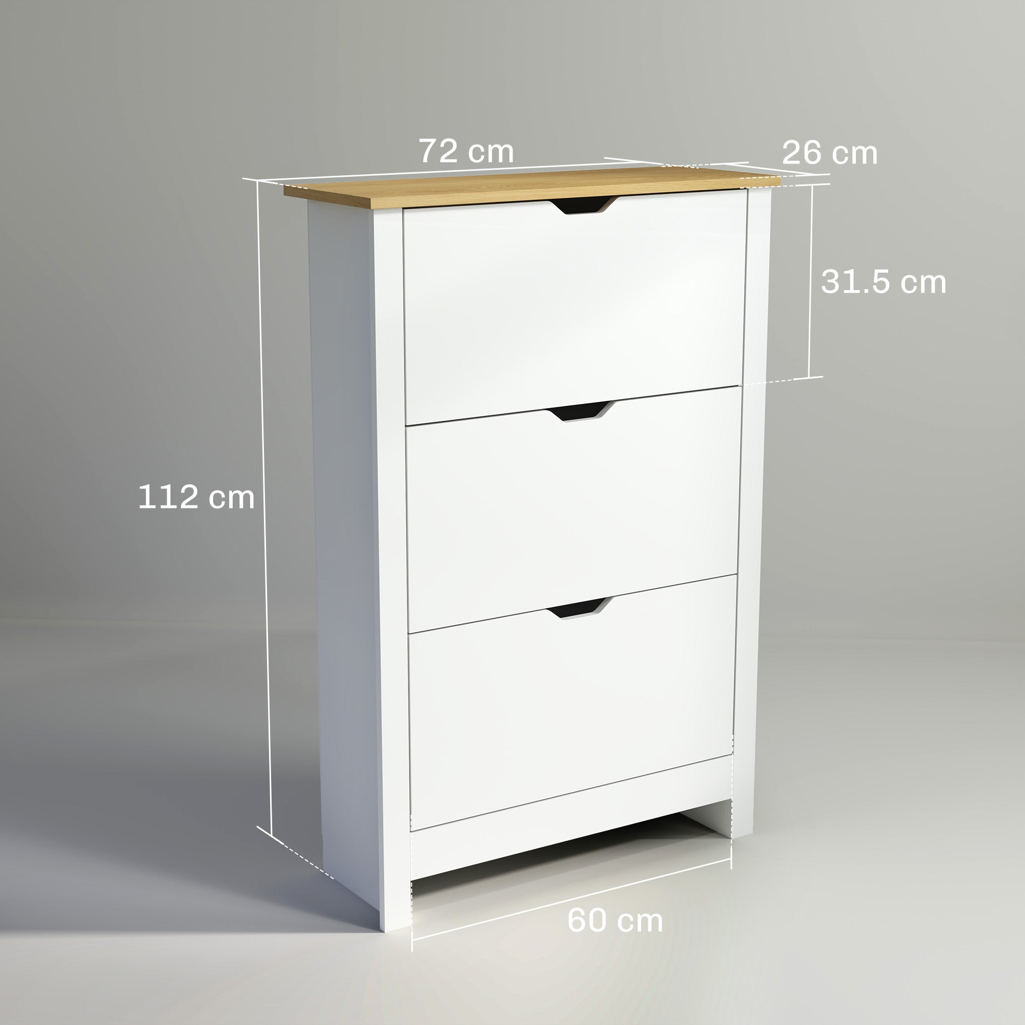 Slim Shoe Cabinet, Narrow Shoe Cupboard with 3 Flip Drawers, Adjustable Shelves for 18 Pairs of Shoes, High Gloss White