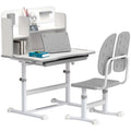 Height Adjustable Kids Desk and Chair Set with Tiltable Desktop - Grey