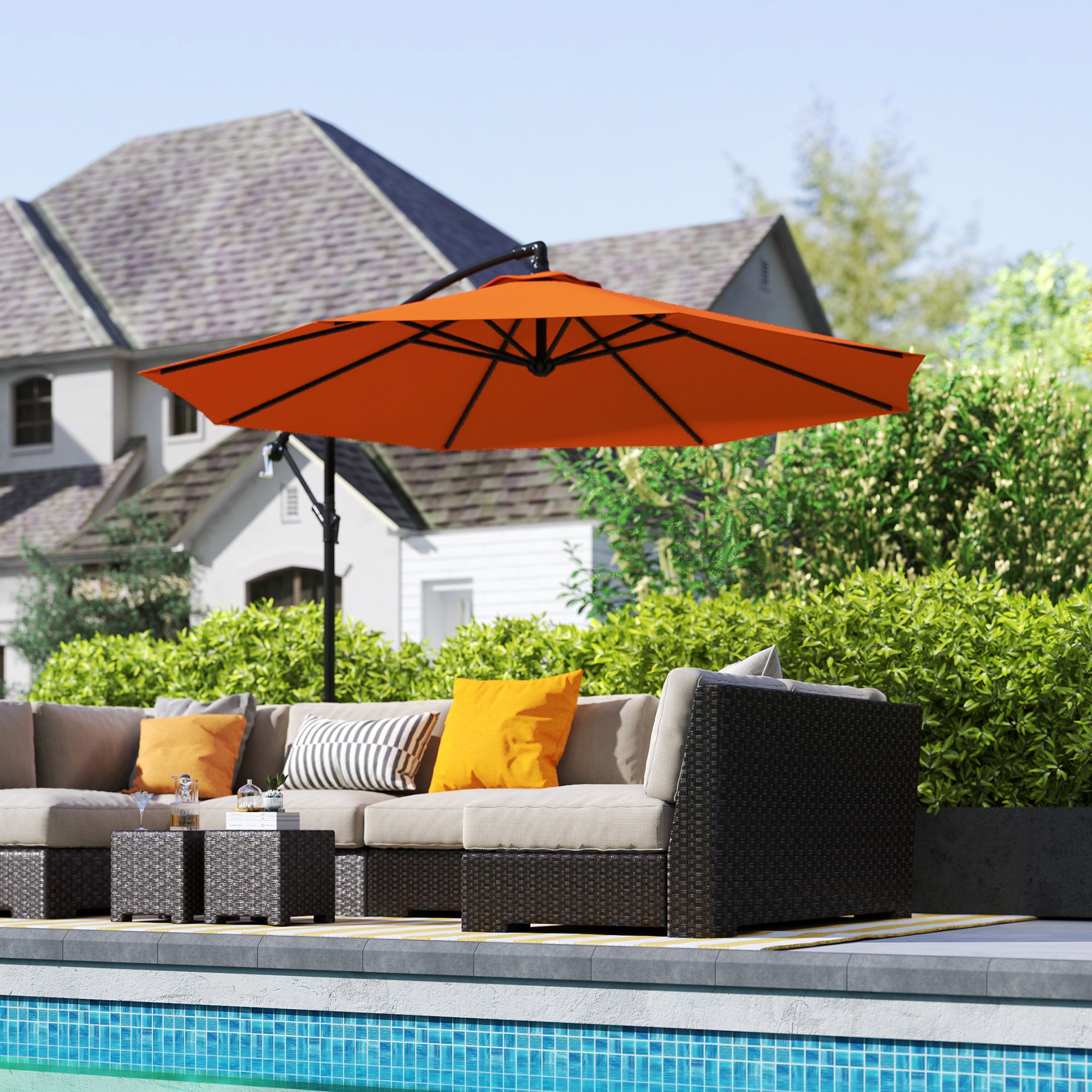 3 Metre Overhanging Garden Parasol with Base - Durable Orange