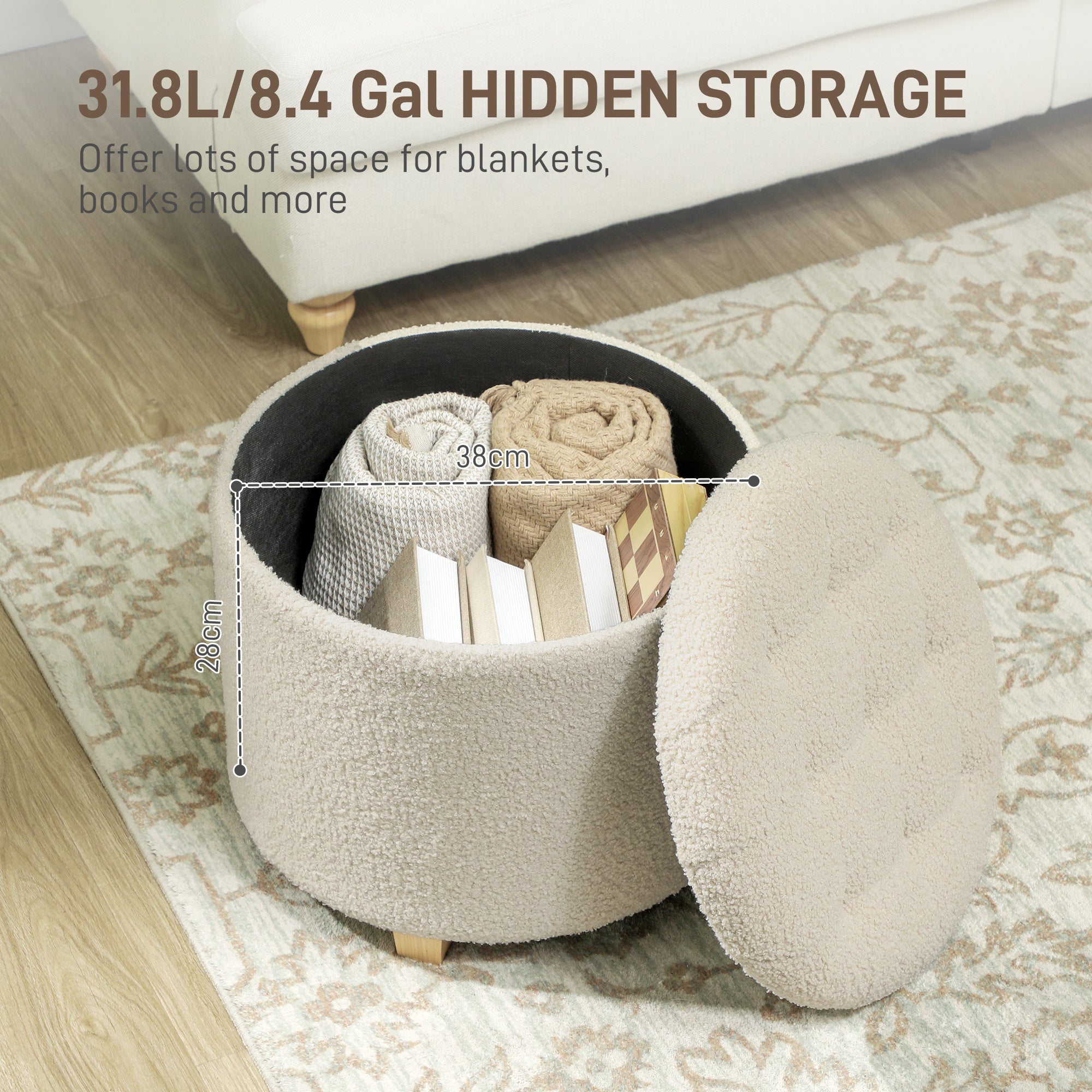 31.8L Teddy Fleece Storage Ottoman - Cream White