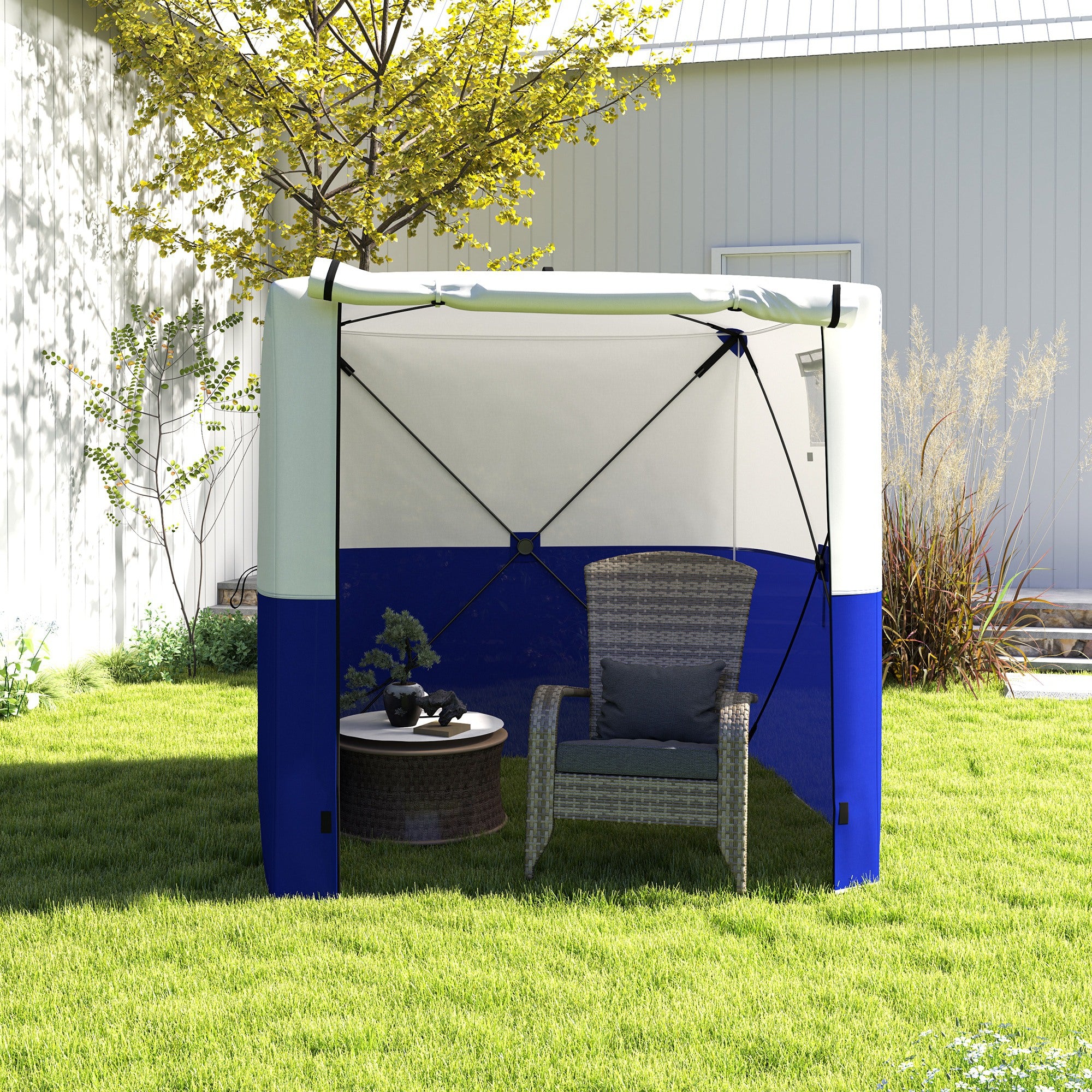 2m 2-Piece Pop-Up Gazebo with Mesh Windows and Sides - Dark Blue