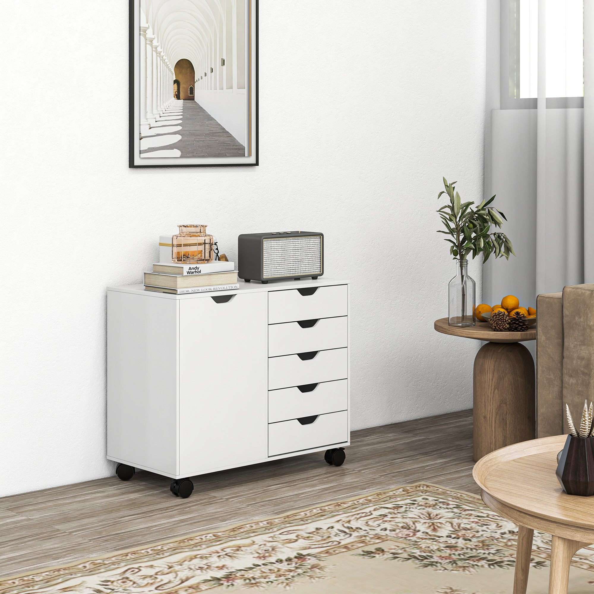 Multi-Storage Mobile Office Storage Cabinet - White