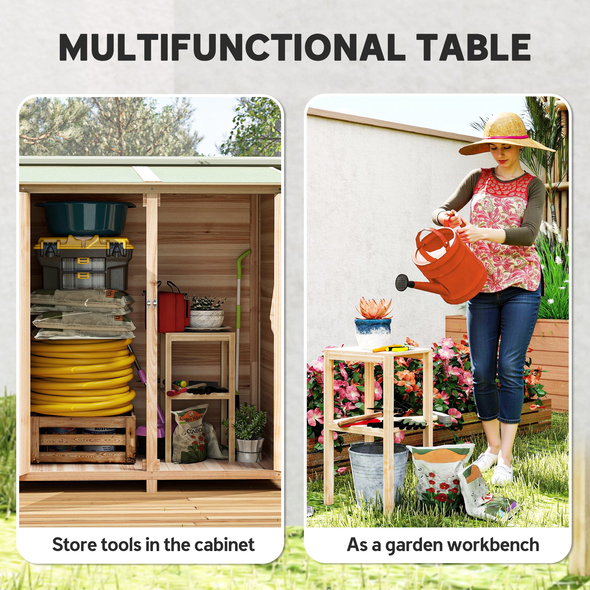 140 x 75 Fir Wood Garden Shed, with Asphalt Roof - Natural
