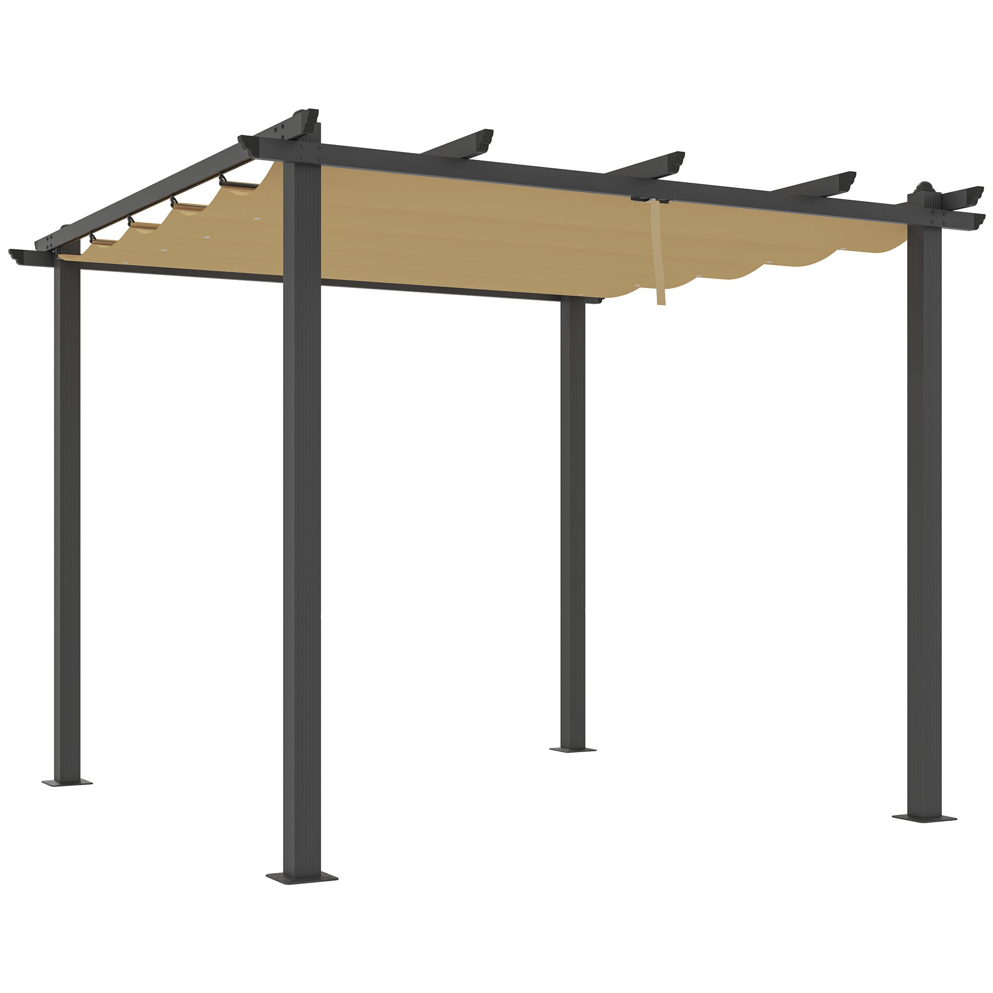 3 x 3m Aluminium Pergola with Retractable Roof - Khaki