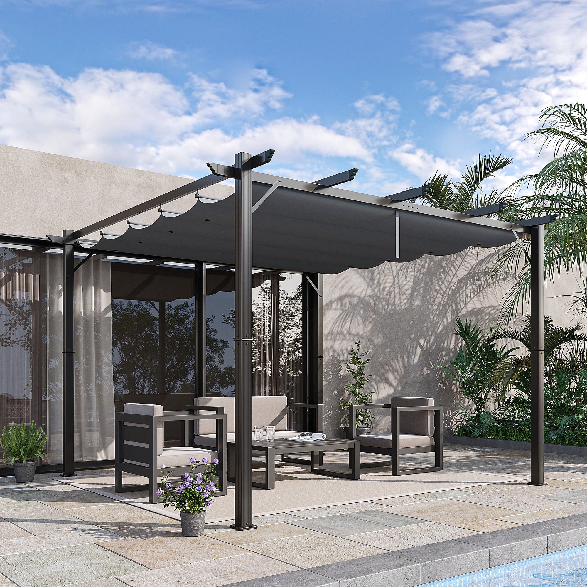 3 x 3 Metre Aluminium Gazebo with Retractable Roof - Grey